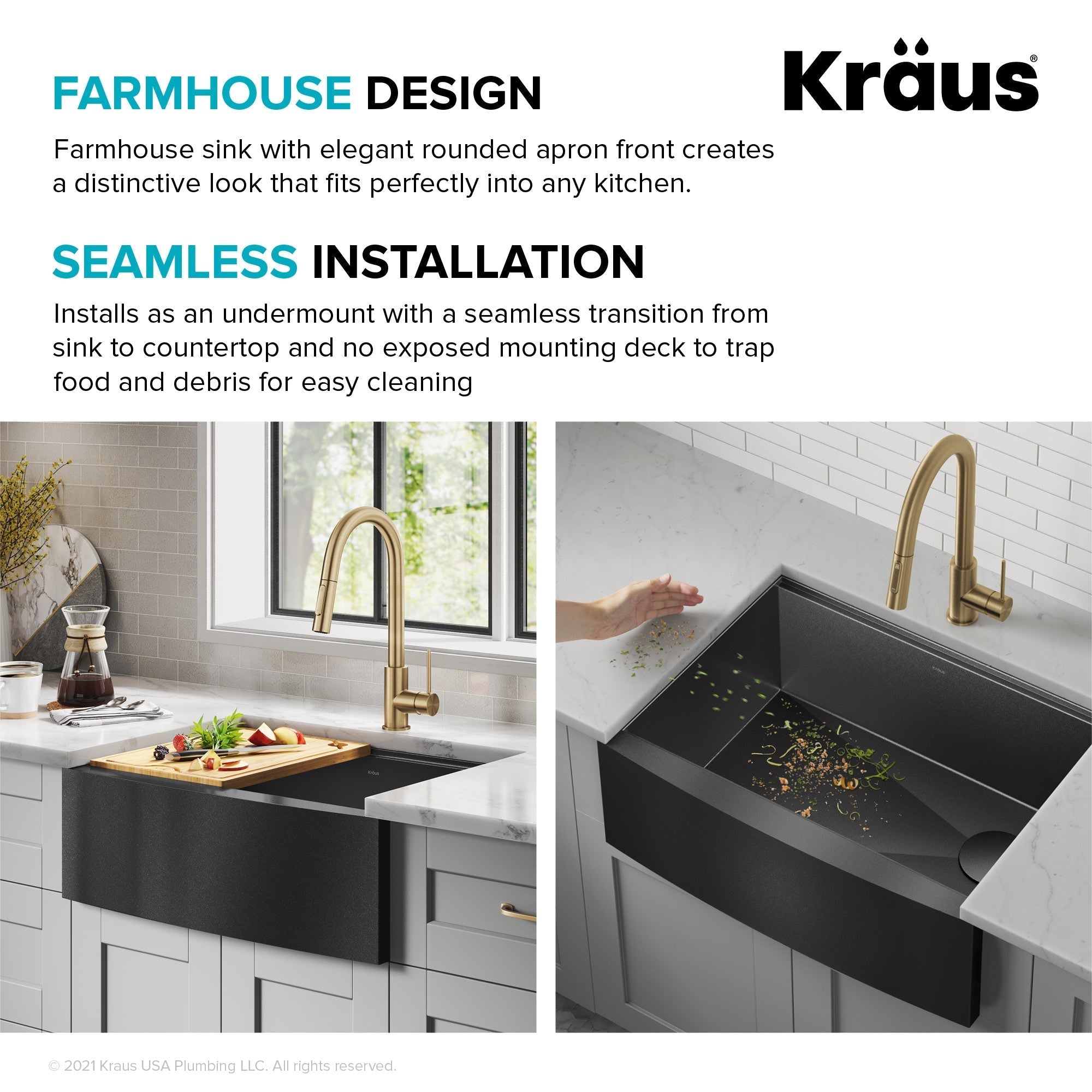 KRAUS Kore Workstation 33" Farmhouse Modern Flat Apron Front 16 Gauge Single Bowl Kitchen Sink in PVD Gunmetal -  KWF410-33/PGM