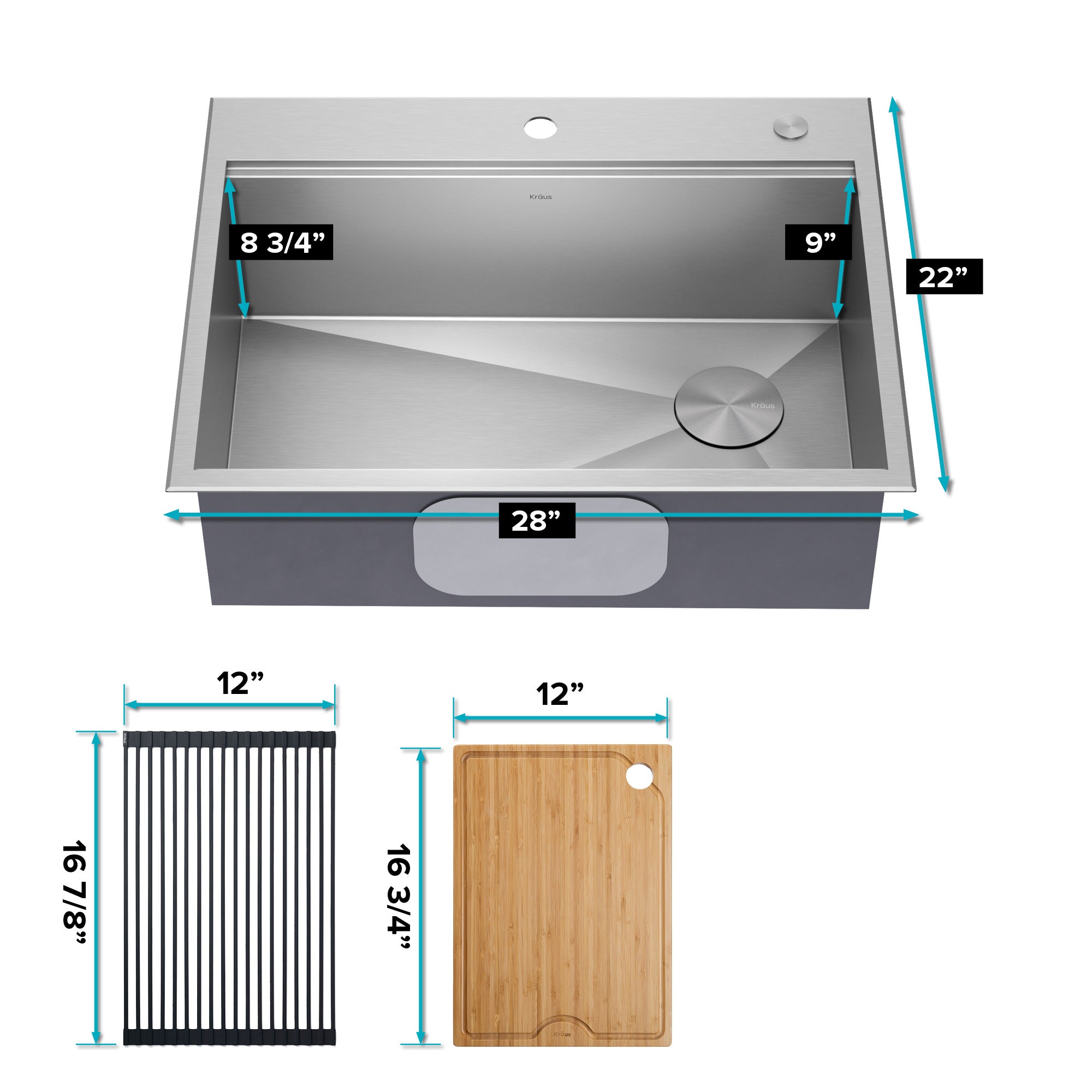 KRAUS Kore 28" Drop-In Workstation 16 Gauge Stainless Steel Single Bowl Kitchen Sink - KWT310-28