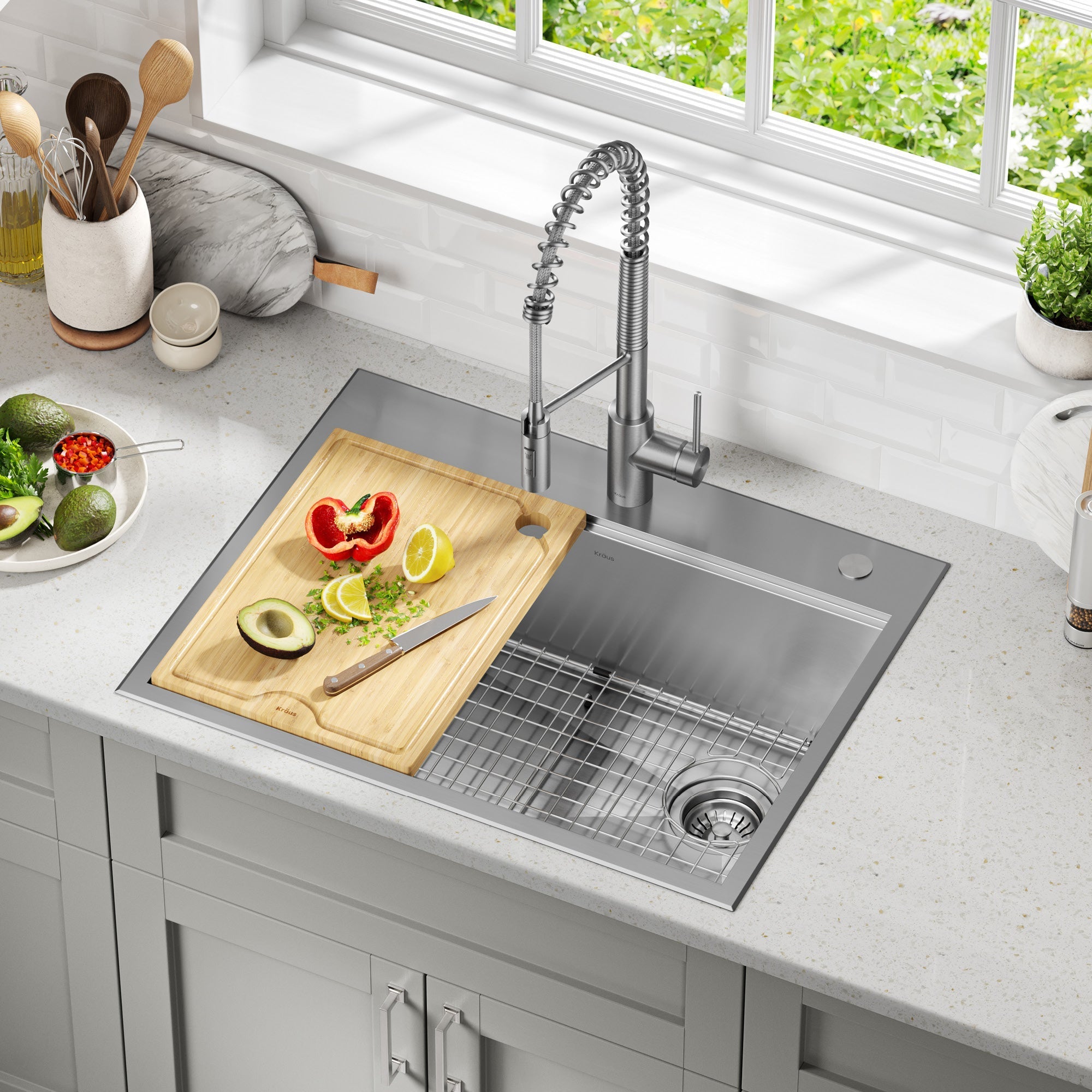 KRAUS Kore 28" Drop-In Workstation 16 Gauge Stainless Steel Single Bowl Kitchen Sink - KWT310-28