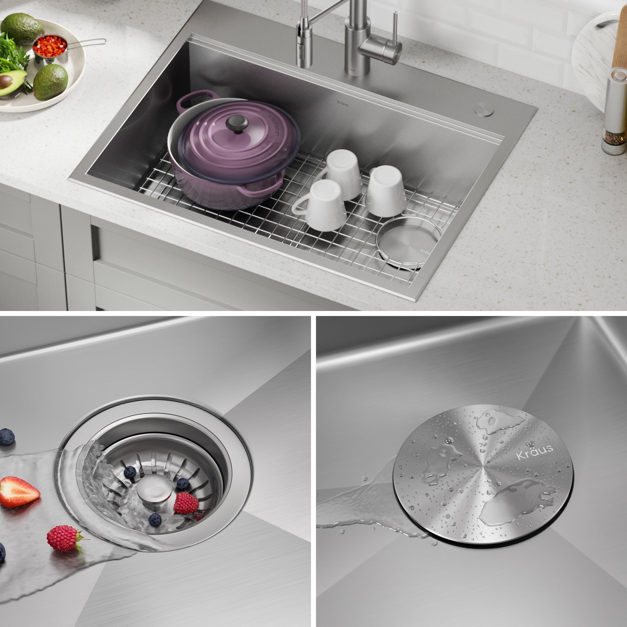 KRAUS Kore 28" Drop-In Workstation 16 Gauge Stainless Steel Single Bowl Kitchen Sink - KWT310-28