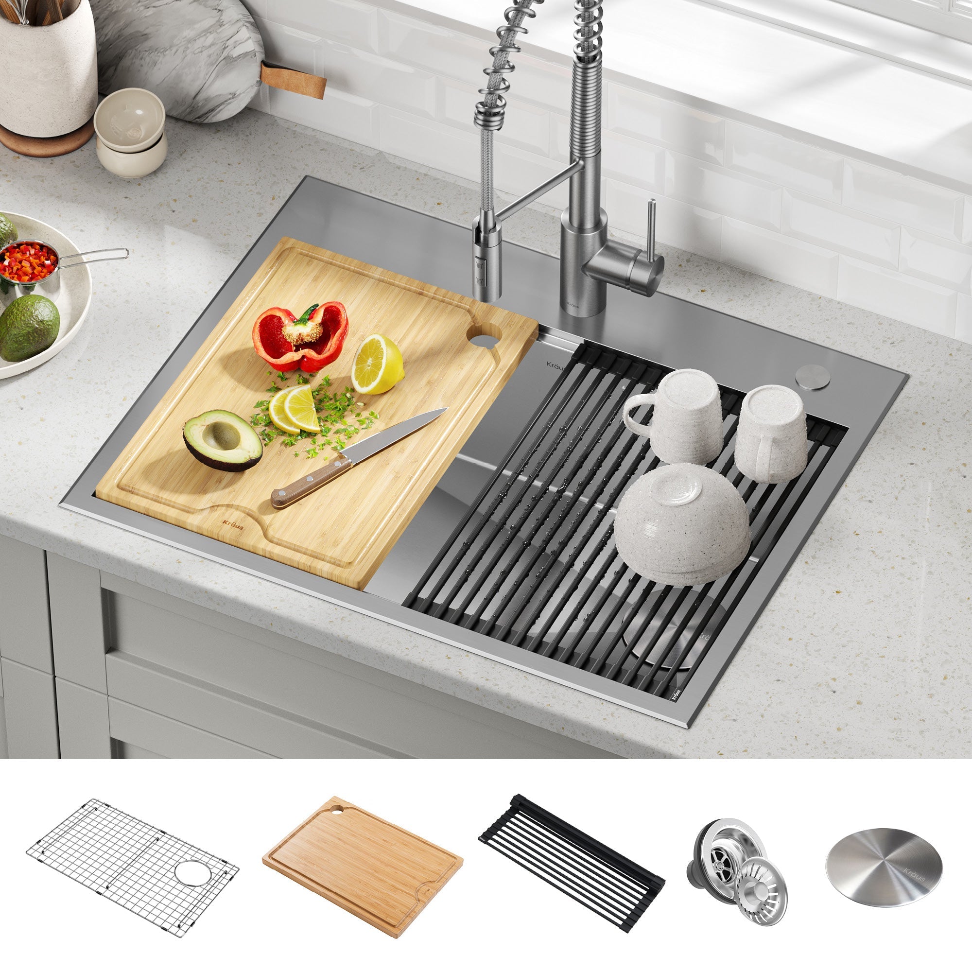 KRAUS Kore 28" Drop-In Workstation 16 Gauge Stainless Steel Single Bowl Kitchen Sink - KWT310-28
