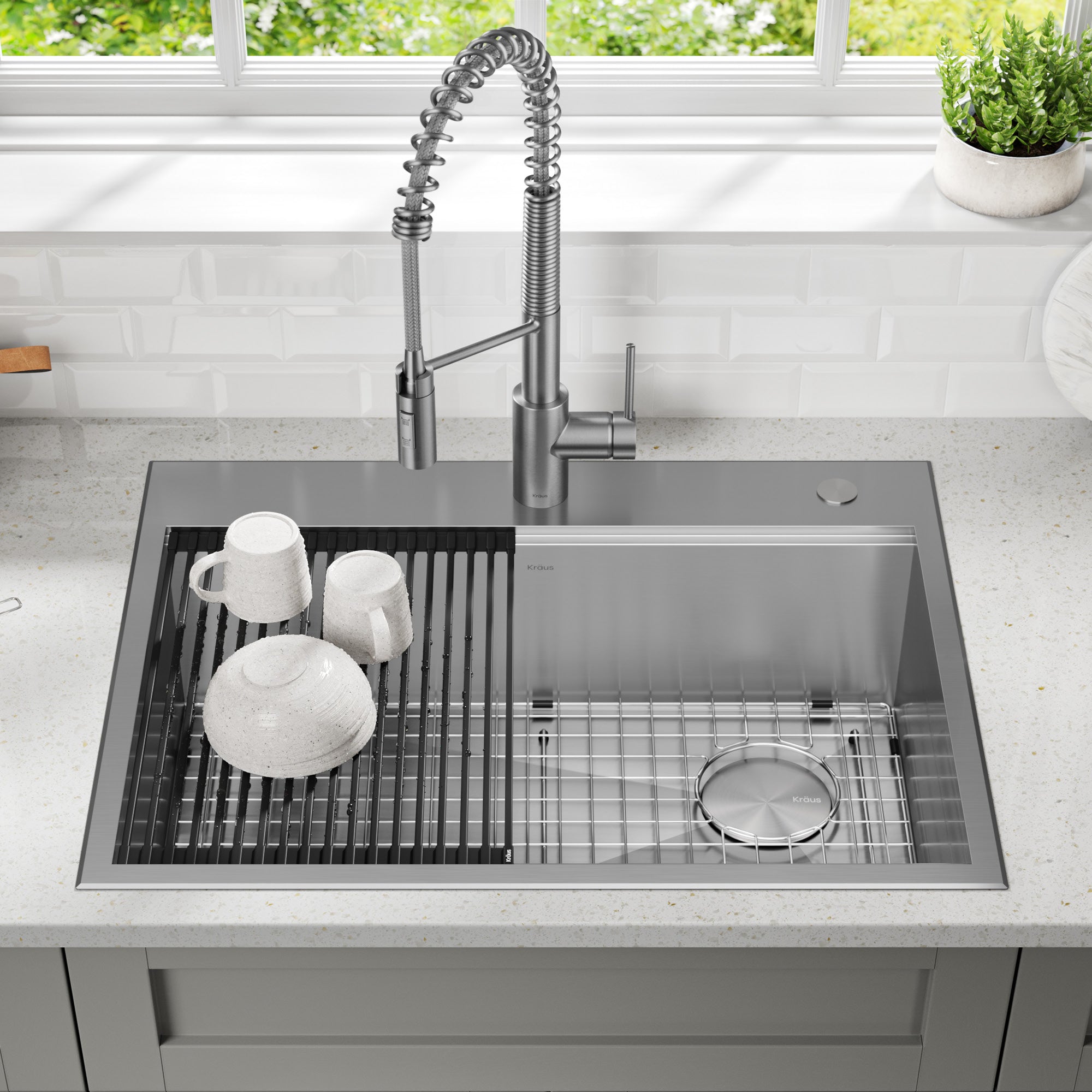 KRAUS Kore 28" Drop-In Workstation 16 Gauge Stainless Steel Single Bowl Kitchen Sink - KWT310-28