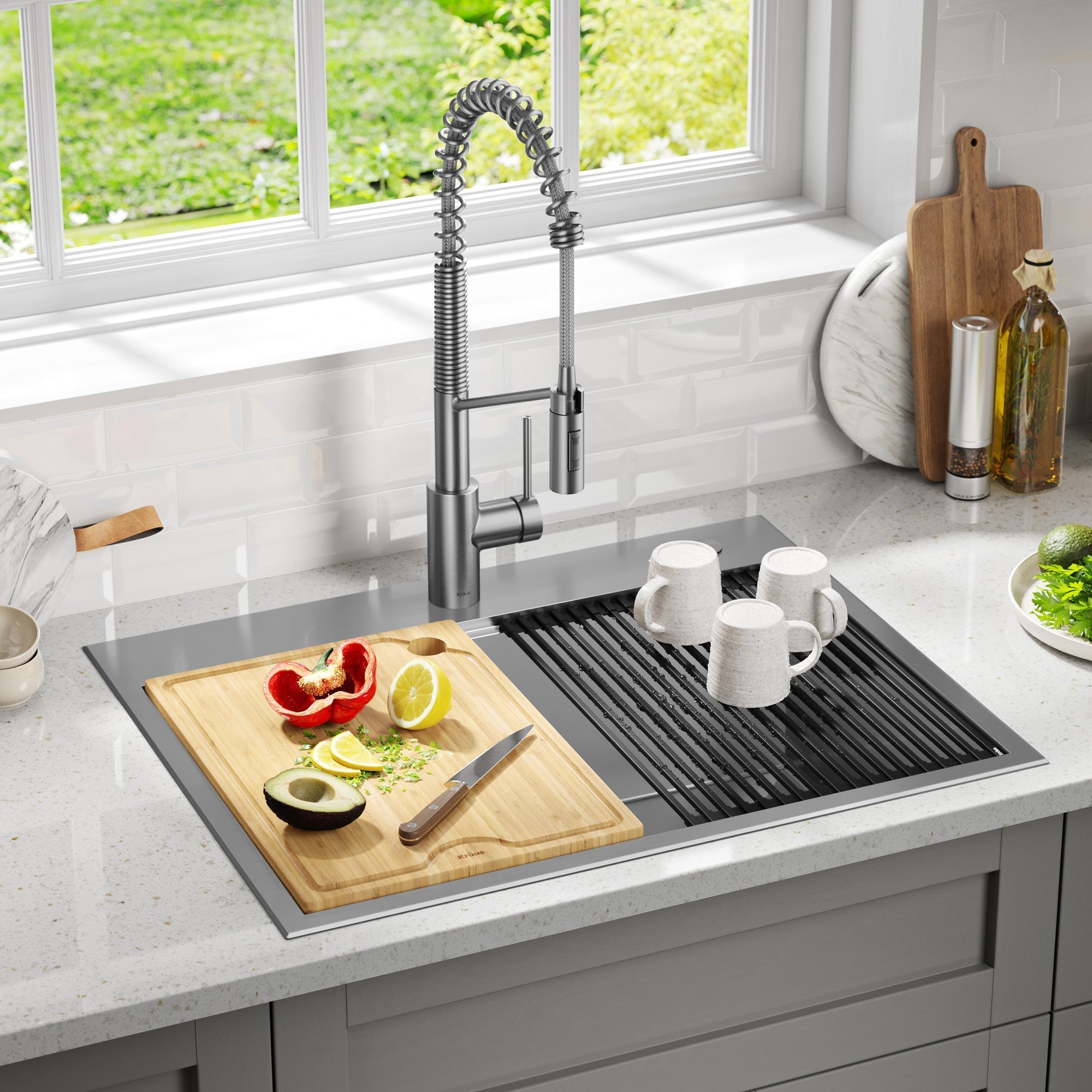 KRAUS Kore 28" Drop-In Workstation 16 Gauge Stainless Steel Single Bowl Kitchen Sink - KWT310-28