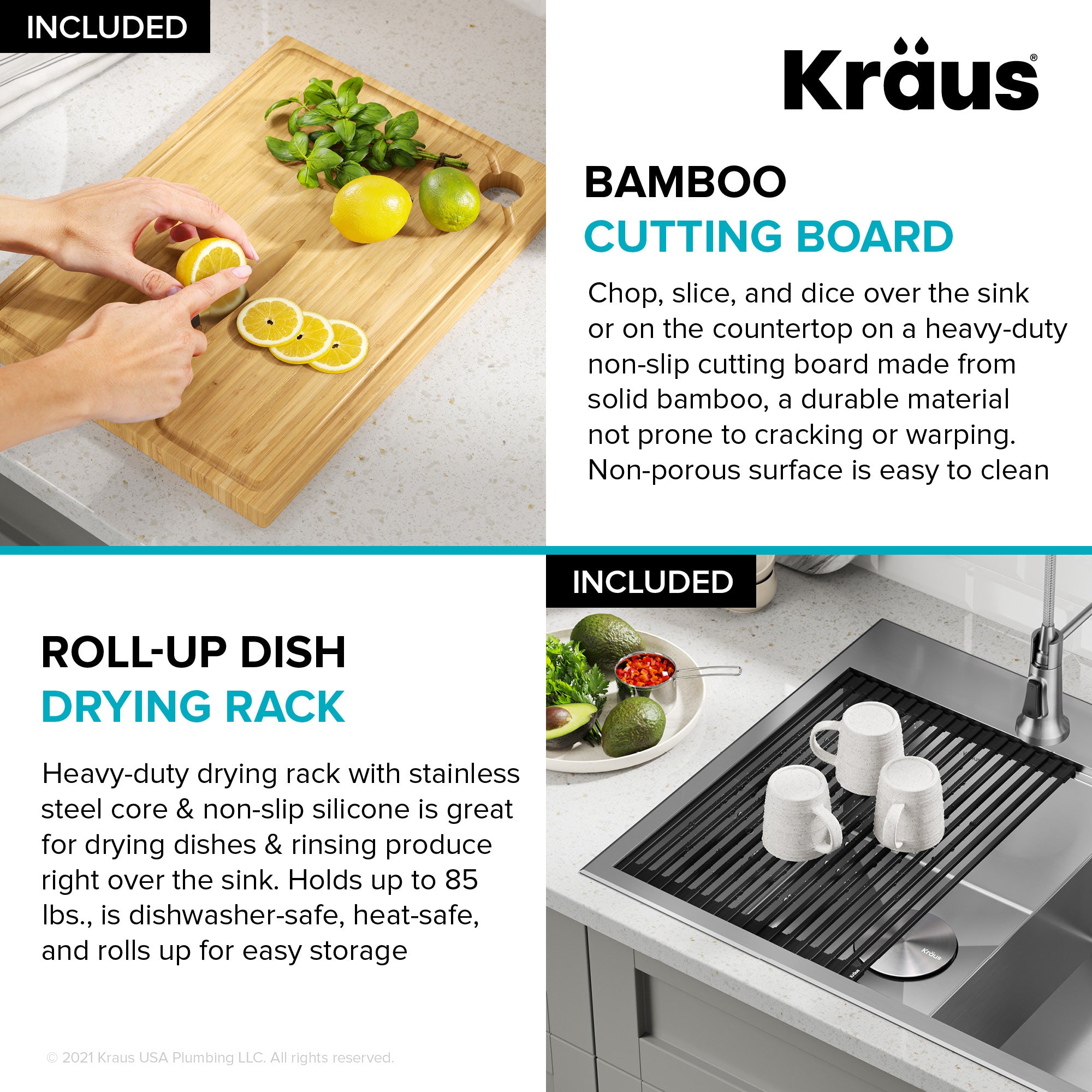 KRAUS Kore 30" Double Bowl Drop-In Workstation 16 Gauge Stainless Steel Kitchen Sink with Accessories - KWT302-30