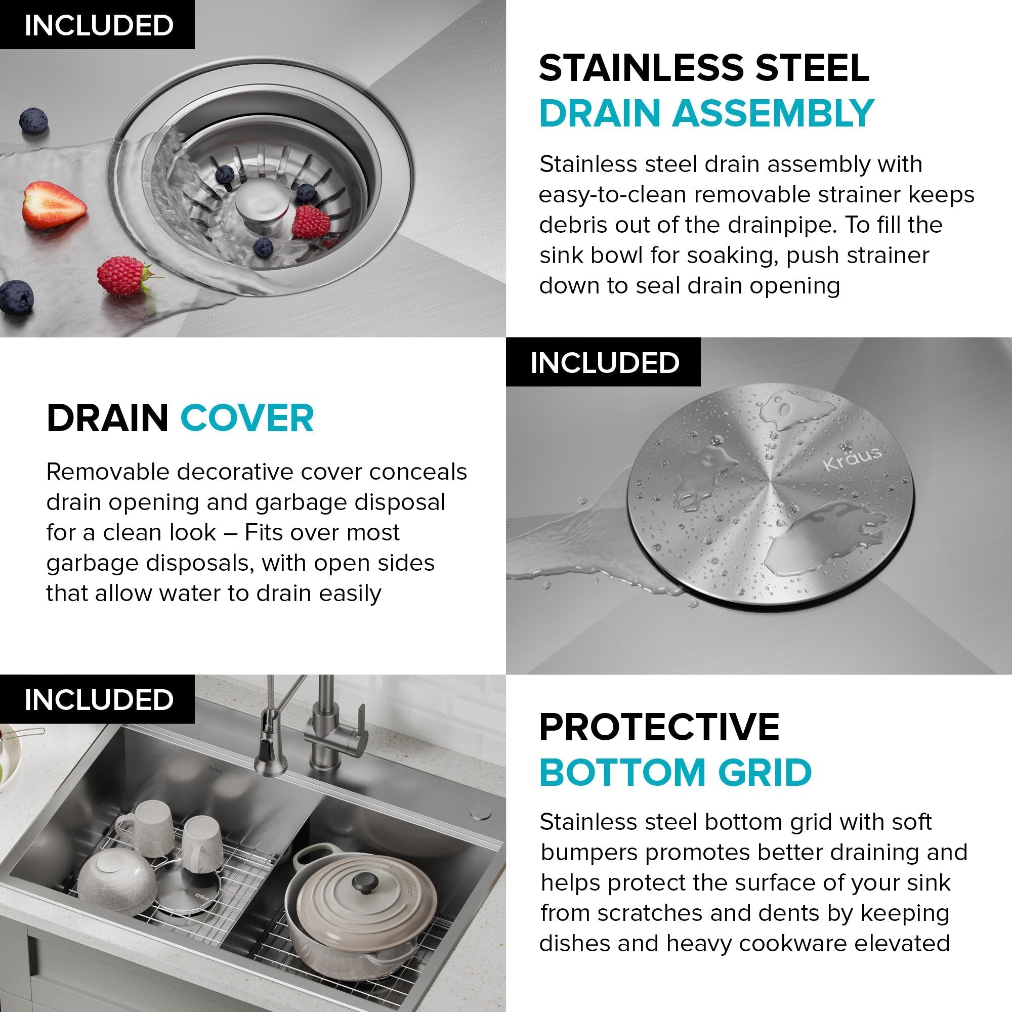 KRAUS Kore 30" Double Bowl Drop-In Workstation 16 Gauge Stainless Steel Kitchen Sink with Accessories - KWT302-30