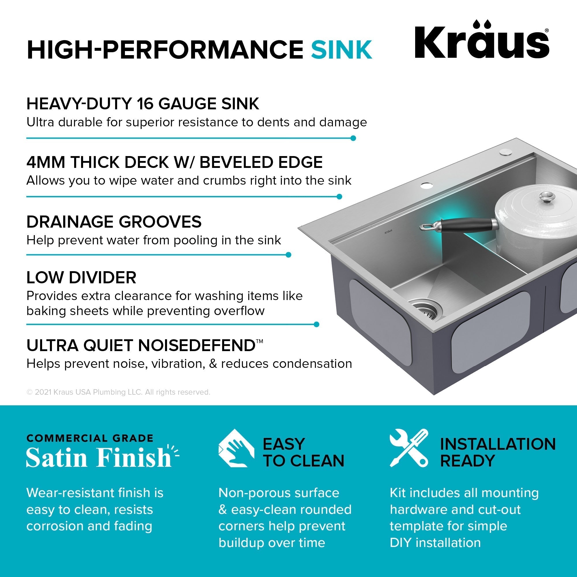 KRAUS Kore 30" Double Bowl Drop-In Workstation 16 Gauge Stainless Steel Kitchen Sink with Accessories - KWT302-30