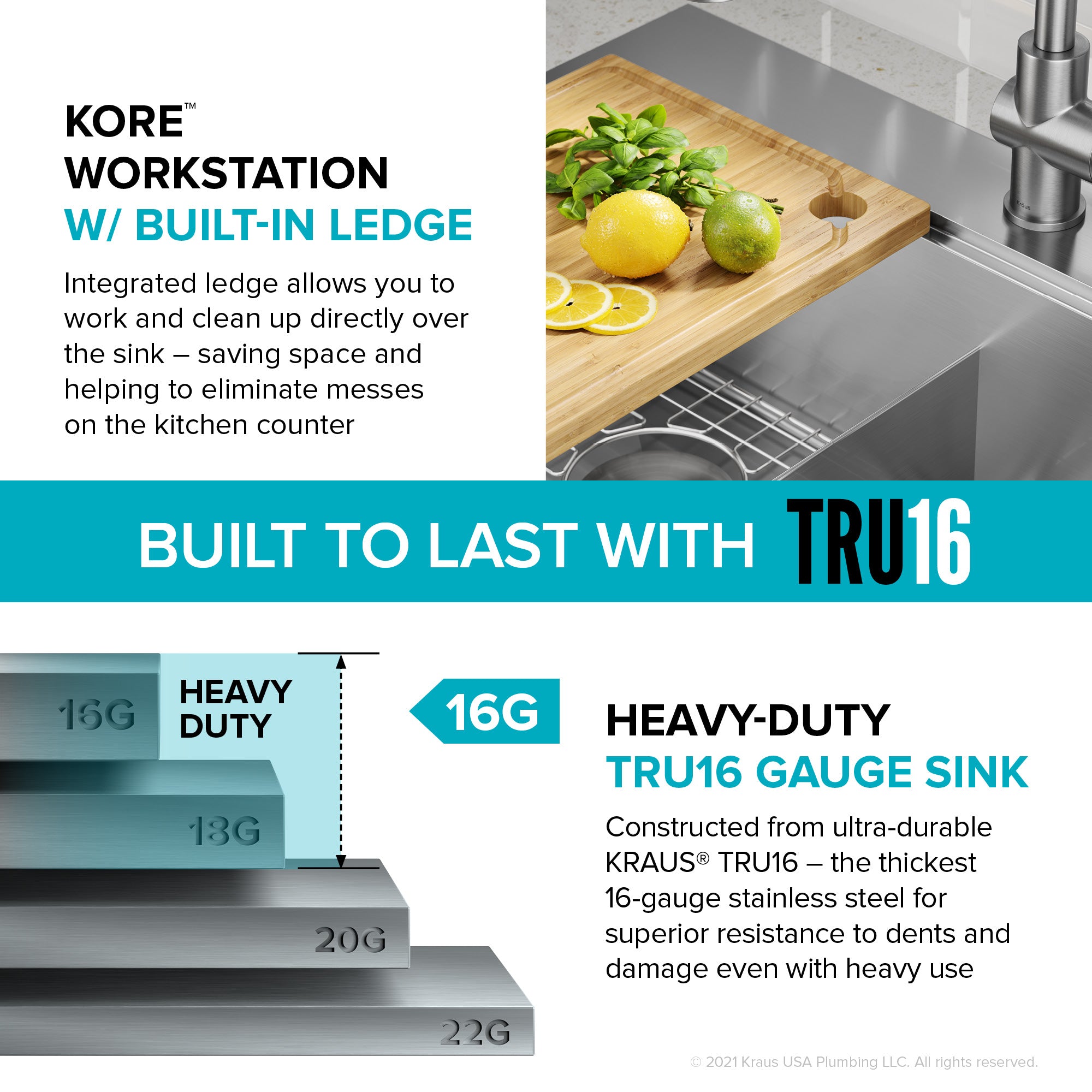 KRAUS Kore 30" Double Bowl Drop-In Workstation 16 Gauge Stainless Steel Kitchen Sink with Accessories - KWT302-30