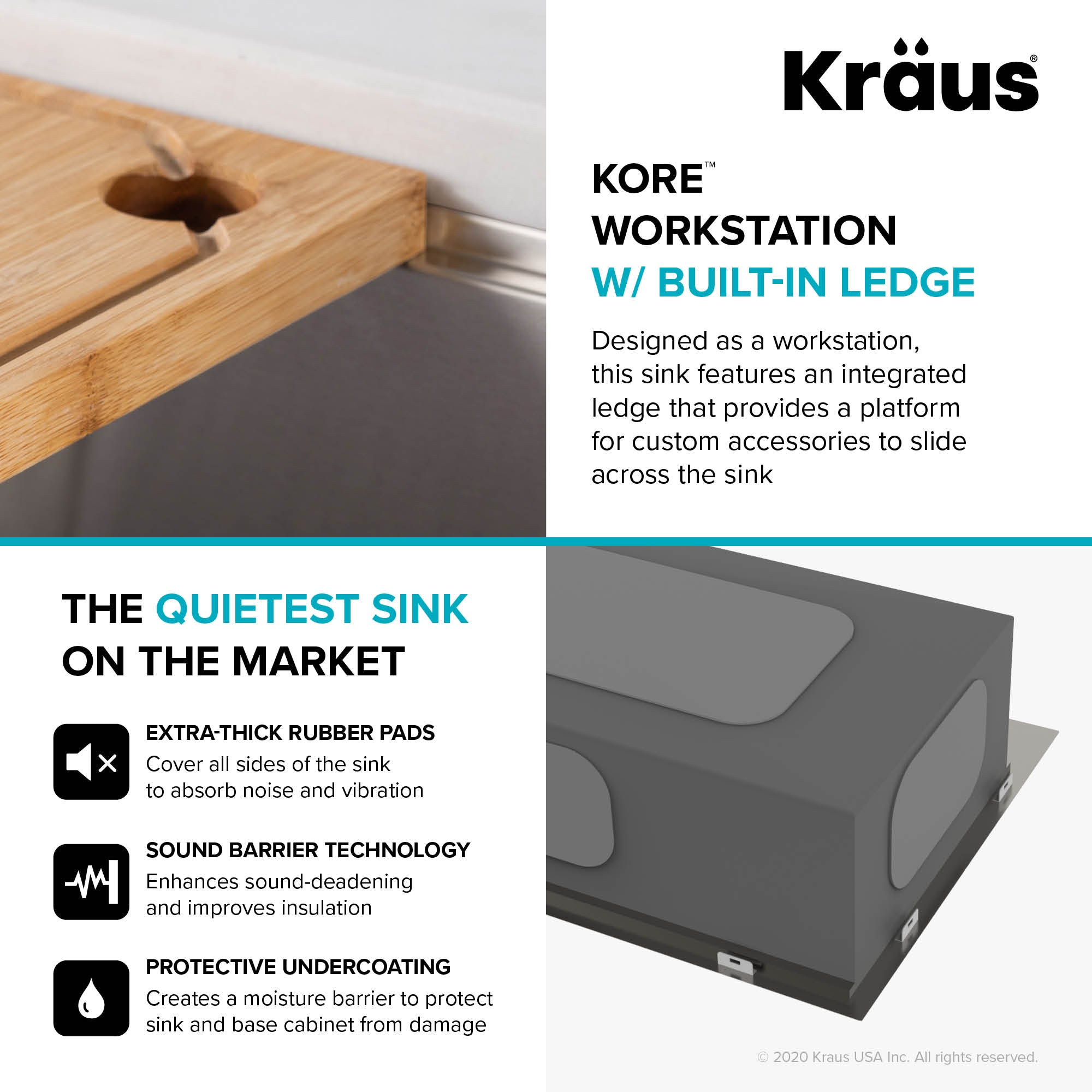 KRAUS Kore 33" 16 Gauge Farmhouse Workstation Kitchen Sink - KWF210-33