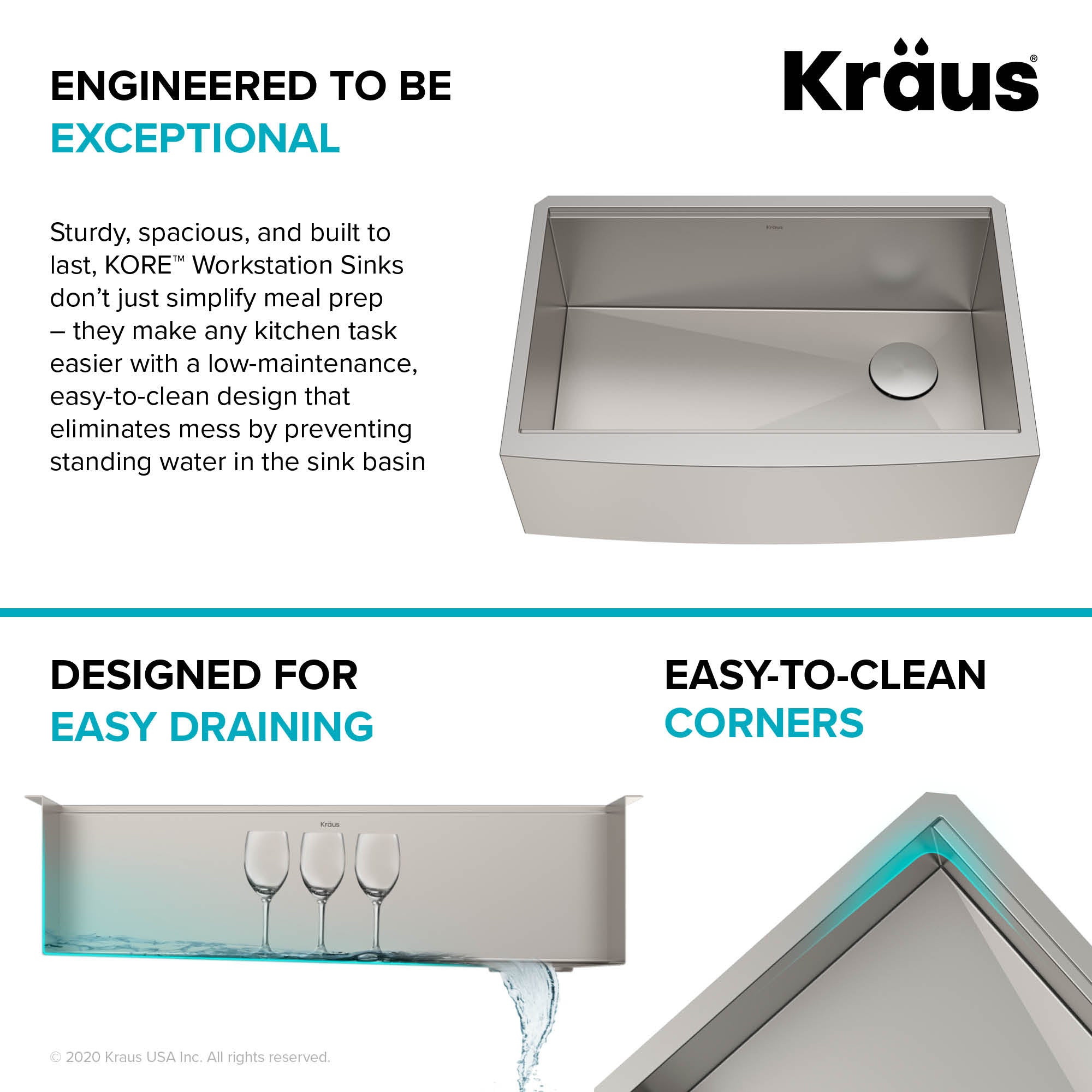 KRAUS Kore 33" 16 Gauge Farmhouse Workstation Kitchen Sink - KWF210-33