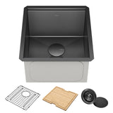 KRAUS Kore Workstation 17" Undermount 16 Gauge Bar or Prep Sink in PVD Gunmetal - KWU1101-17-PGM