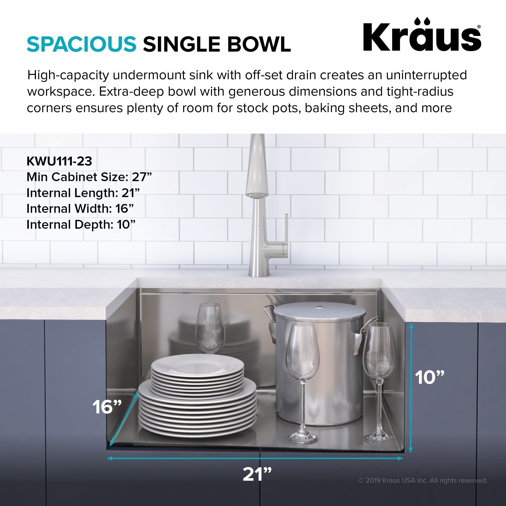 KRAUS Kore Workstation 23" Undermount 16 Gauge Single Bowl Stainless Steel Kitchen Sink with Accessories - KWU111-23
