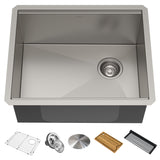 KRAUS Kore Workstation 23" Undermount 16 Gauge Single Bowl Stainless Steel Kitchen Sink with Accessories - KWU111-23
