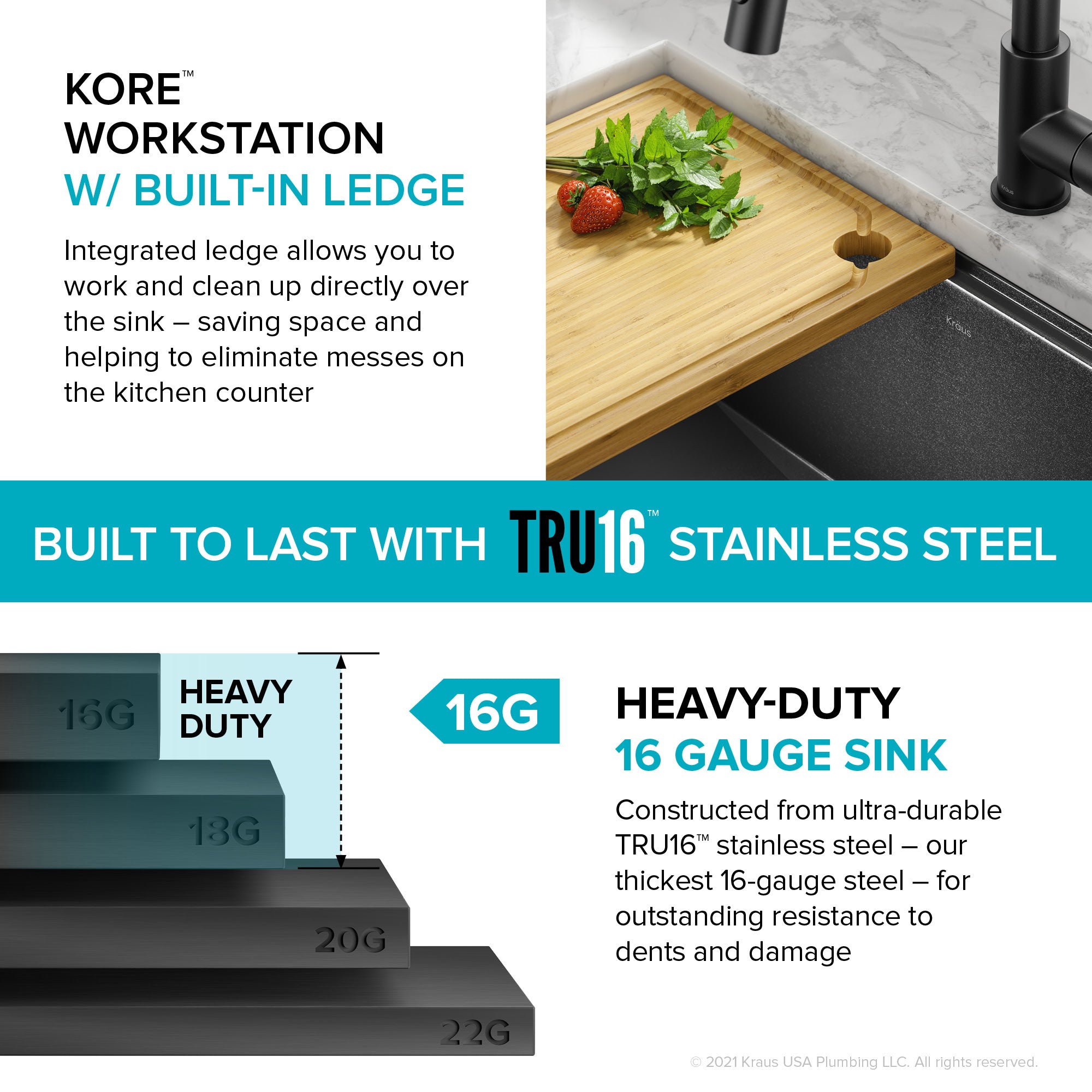 KRAUS Kore Workstation 23" Undermount Kitchen Sink in 16 Gauge PVD Gunmetal - KWU1111-23-PGM