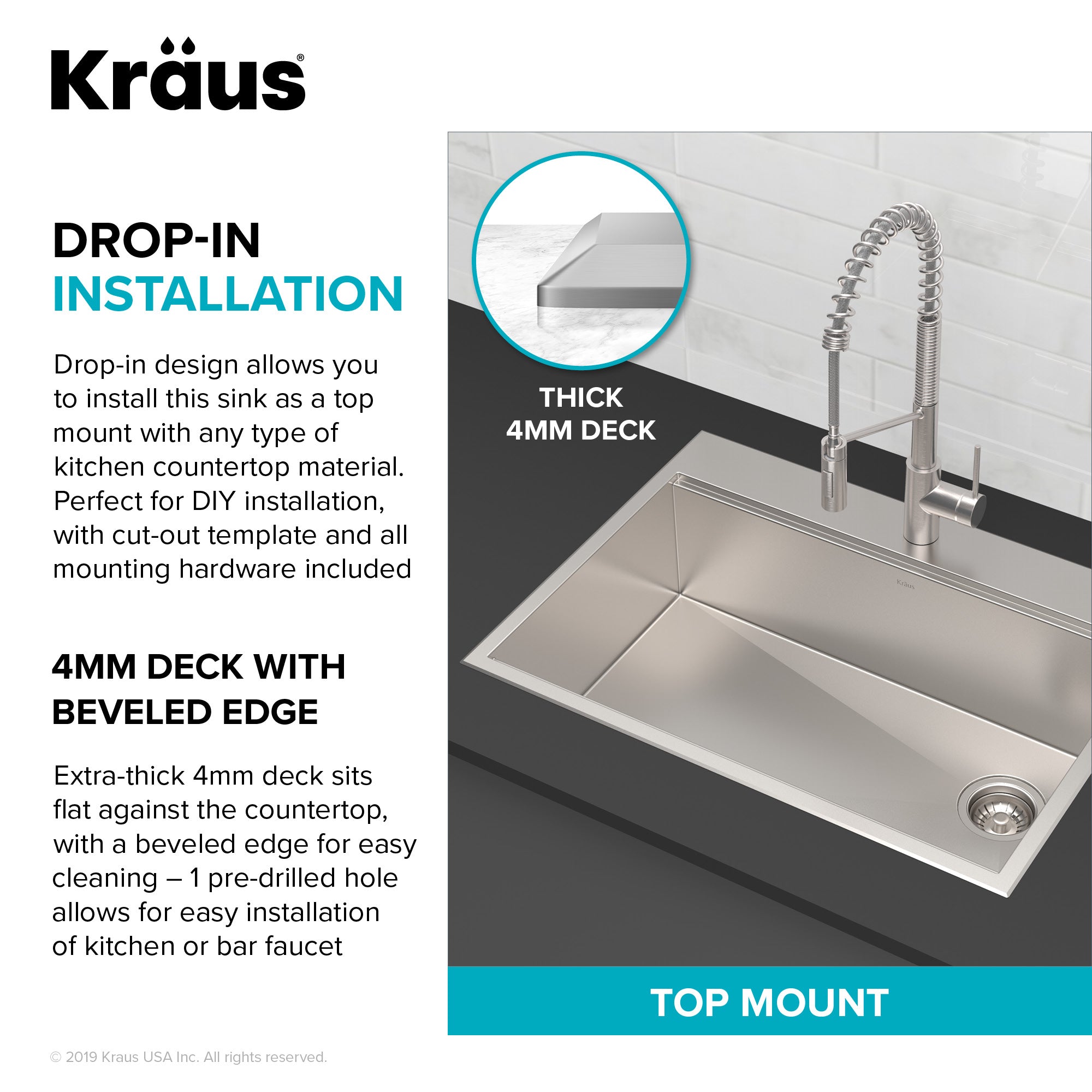 KRAUS Kore Workstation 25" Drop-In or Undermount 16 Gauge Kitchen Sink with Accessories - KWT311-25