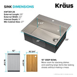 KRAUS Kore Workstation 25" Drop-In or Undermount 16 Gauge Kitchen Sink with Accessories - KWT311-25