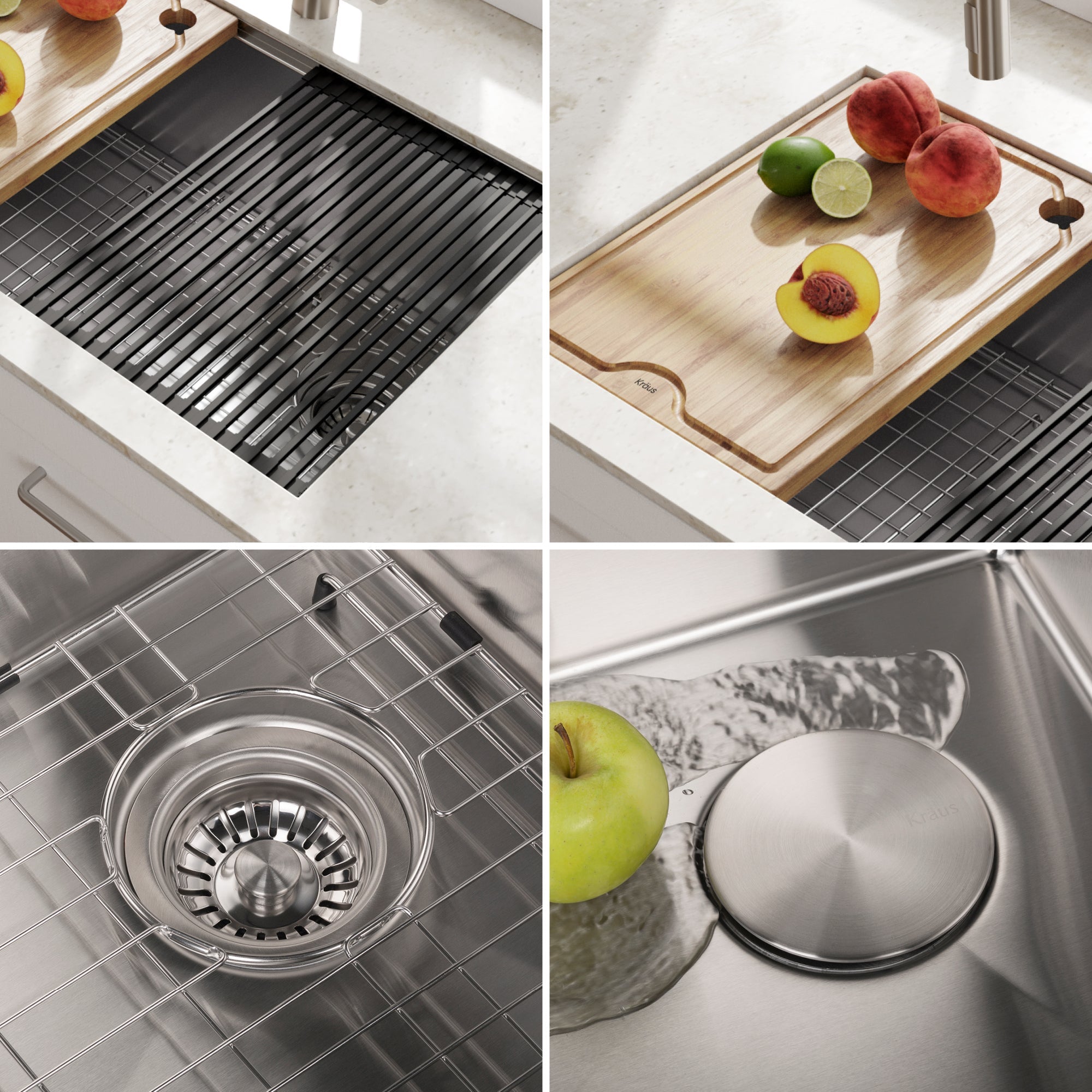 KRAUS Kore Workstation 27" Undermount 16 Gauge Single Bowl Stainless Steel Kitchen Sink with Accessories - KWU110-27