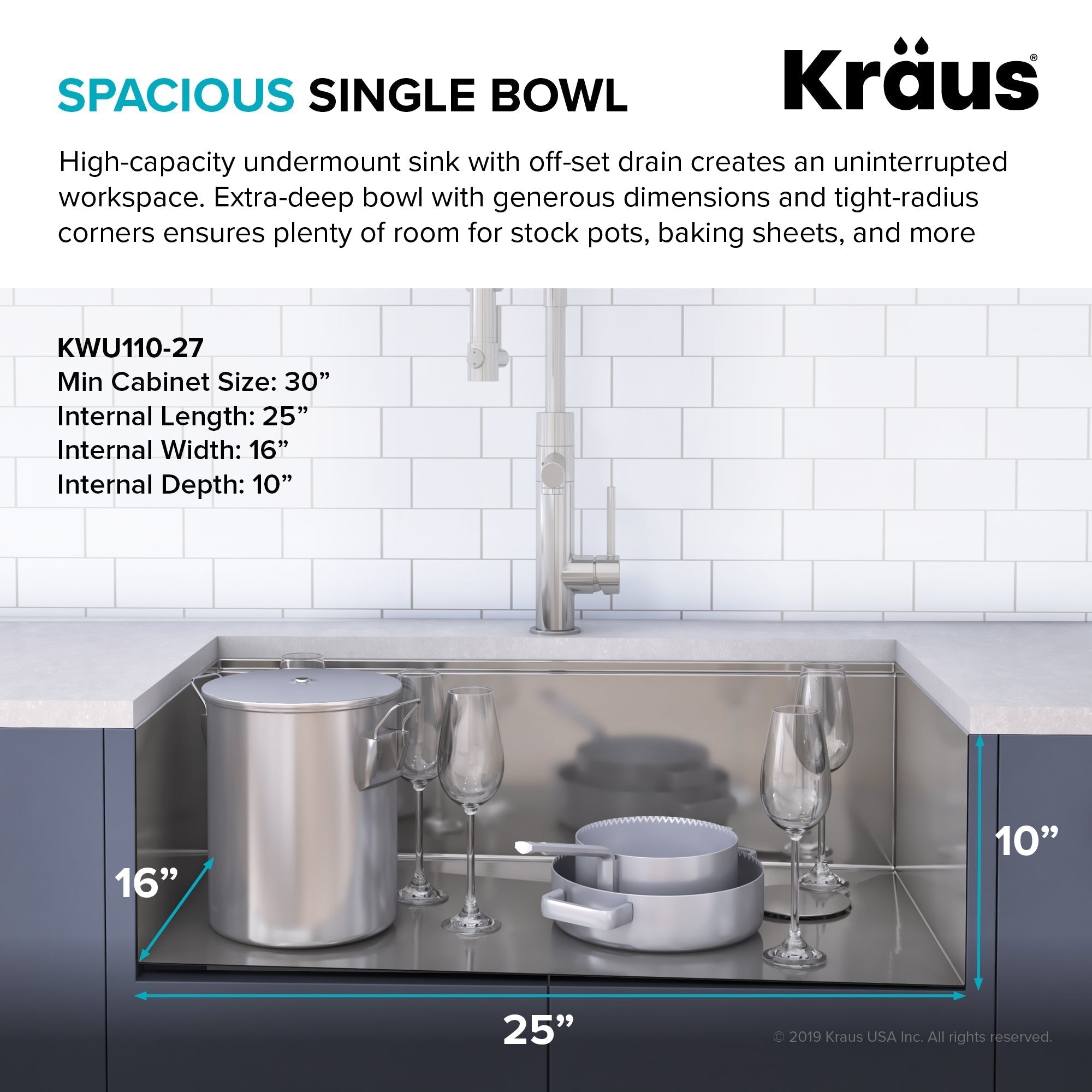 KRAUS Kore Workstation 27" Undermount 16 Gauge Single Bowl Stainless Steel Kitchen Sink with Accessories - KWU110-27