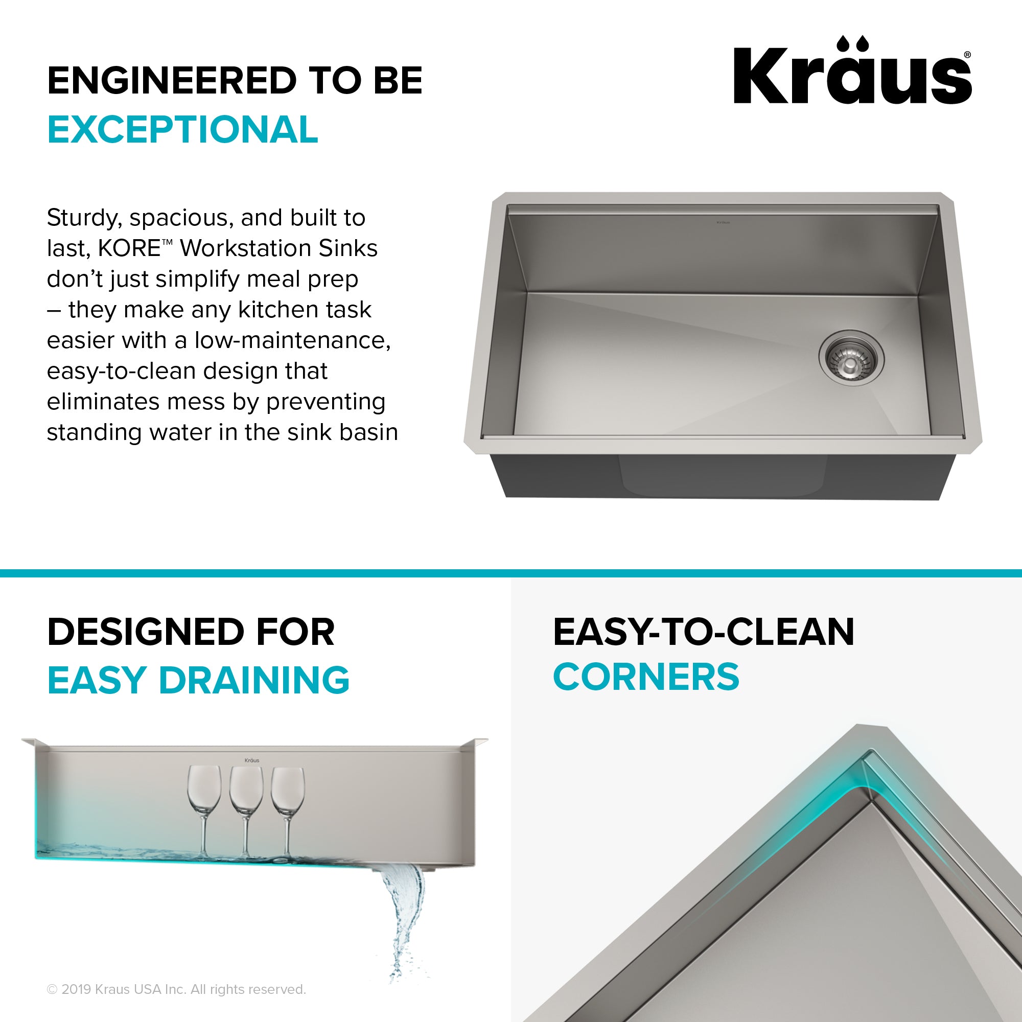 KRAUS Kore Workstation 30" Undermount 16 Gauge Single Bowl Stainless Steel Kitchen Sink with Accessories - KWU110-30