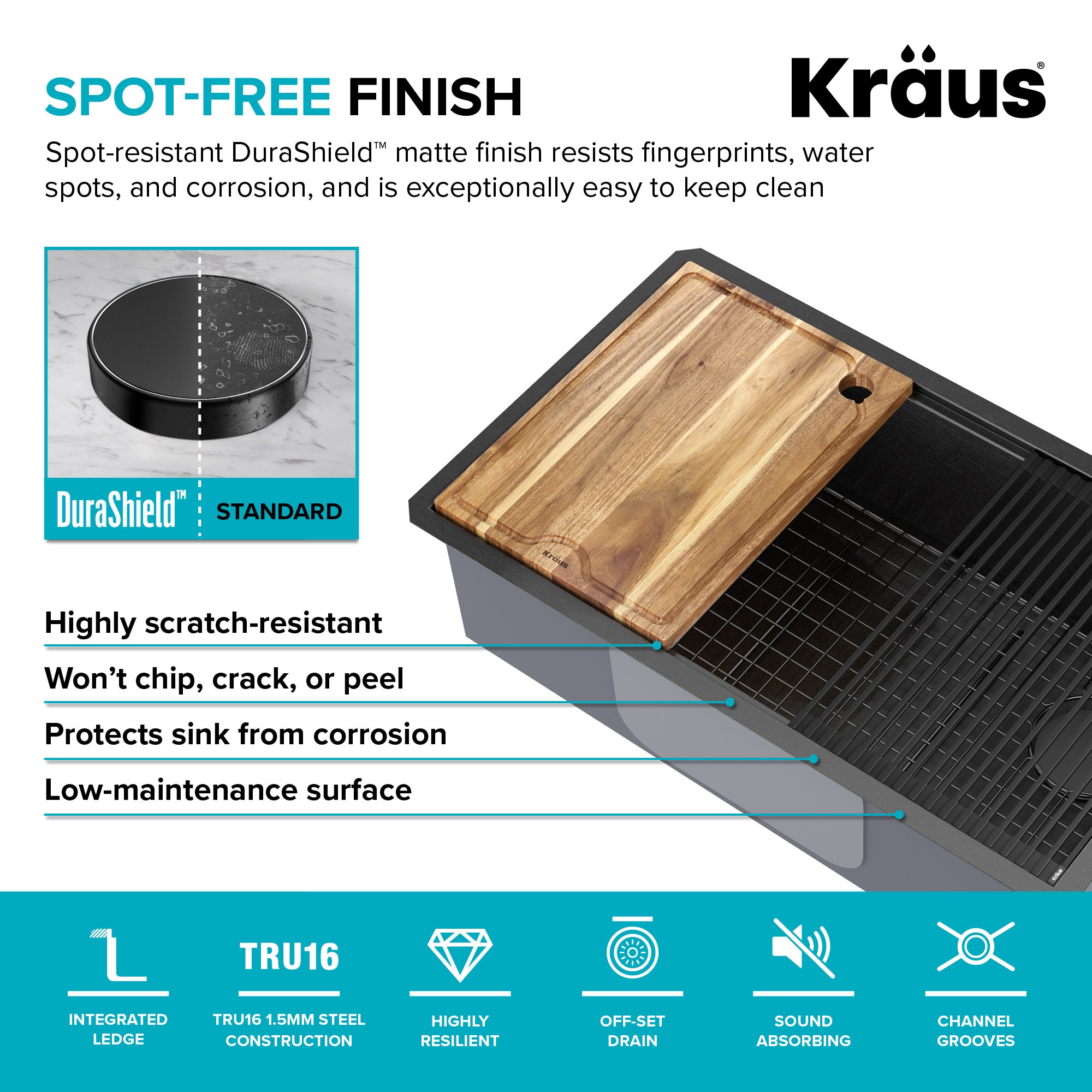 KRAUS Kore Workstation 32" Undermount 16 Gauge Single Bowl Kitchen Sink in PVD Gunmetal - KWU110-32/PGM