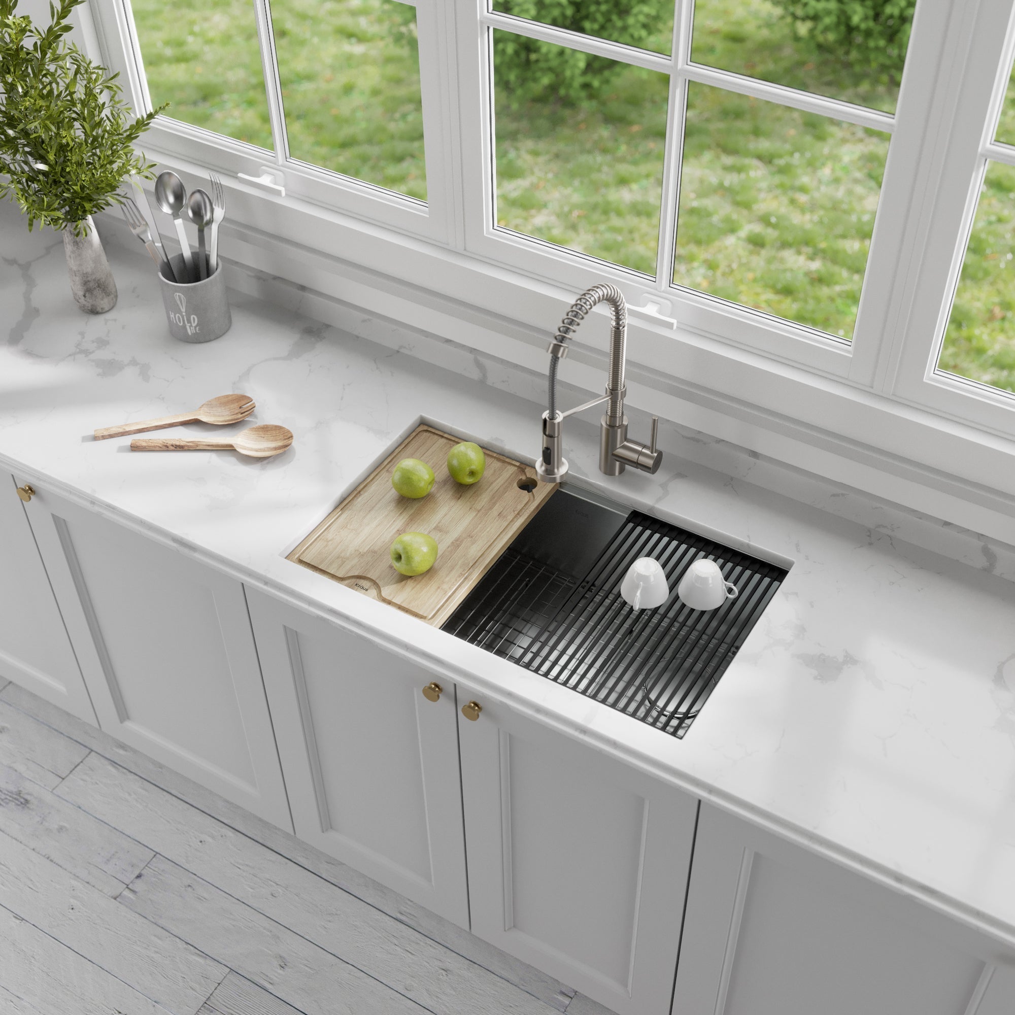 KRAUS Kore Workstation 32" Undermount 16 Gauge Single Bowl Stainless Steel Kitchen Sink with Accessories - KWU110-32