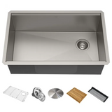 KRAUS Kore Workstation 32" Undermount 16 Gauge Single Bowl Stainless Steel Kitchen Sink with Accessories - KWU110-32