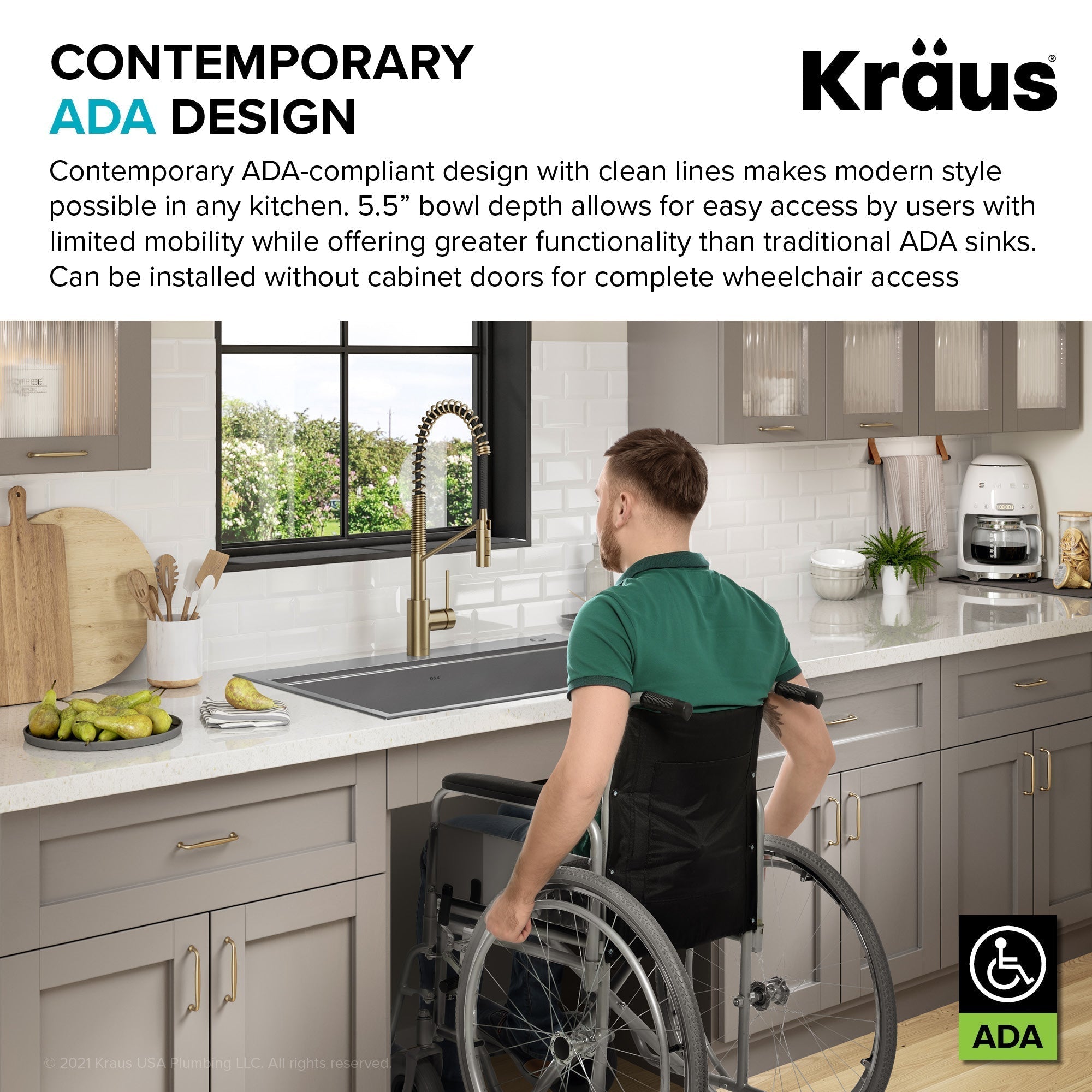 KRAUS Kore Workstation 33" Drop-In 16 Gauge 5.5" Deep Single Bowl ADA Kitchen Sink - KWT310-33/5.5