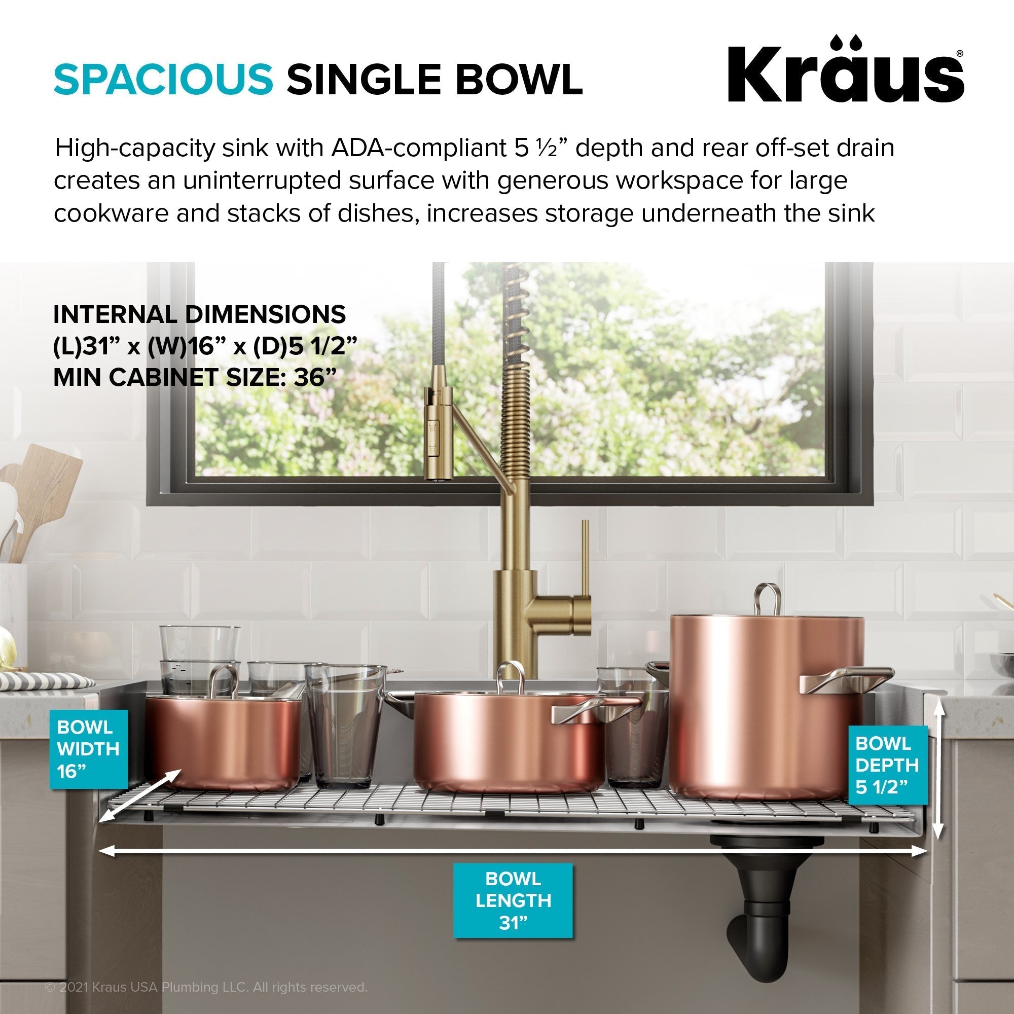 KRAUS Kore Workstation 33" Drop-In 16 Gauge 5.5" Deep Single Bowl ADA Kitchen Sink - KWT310-33/5.5