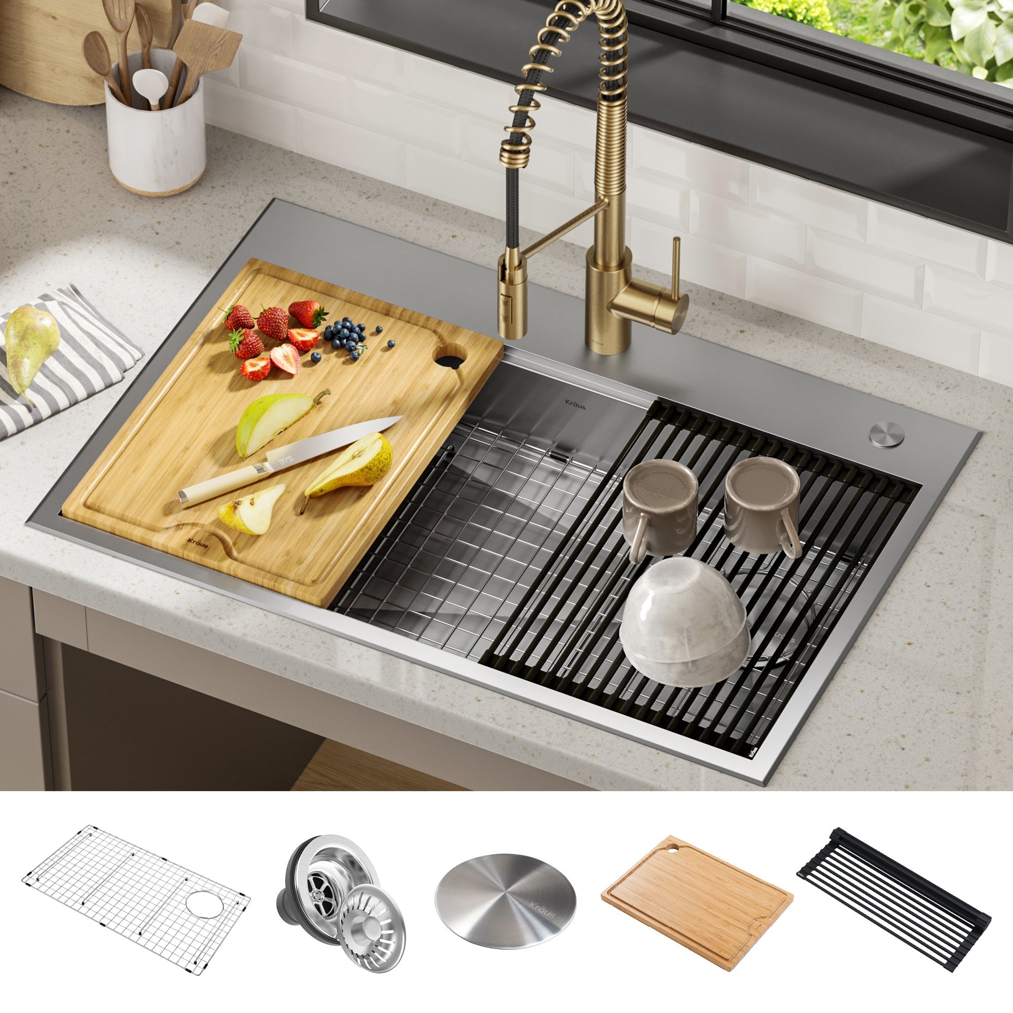 KRAUS Kore Workstation 33" Drop-In 16 Gauge 5.5" Deep Single Bowl ADA Kitchen Sink - KWT310-33/5.5