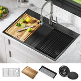KRAUS Kore Workstation 33" Drop-In 16 Gauge Single Bowl Kitchen Sink in PVD Gunmetal - KWT310-33/PGM
