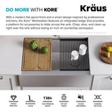 KRAUS Kore Workstation 33" Farmhouse Flat Apron Front 16 Gauge Single Bowl Stainless Steel Kitchen Sink with Accessories - KWF410-33