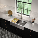 KRAUS Kore Workstation 36" Farmhouse Flat Apron Front 16 Gauge Single Bowl Stainless Steel Kitchen Sink with Accessories - KWF410-36