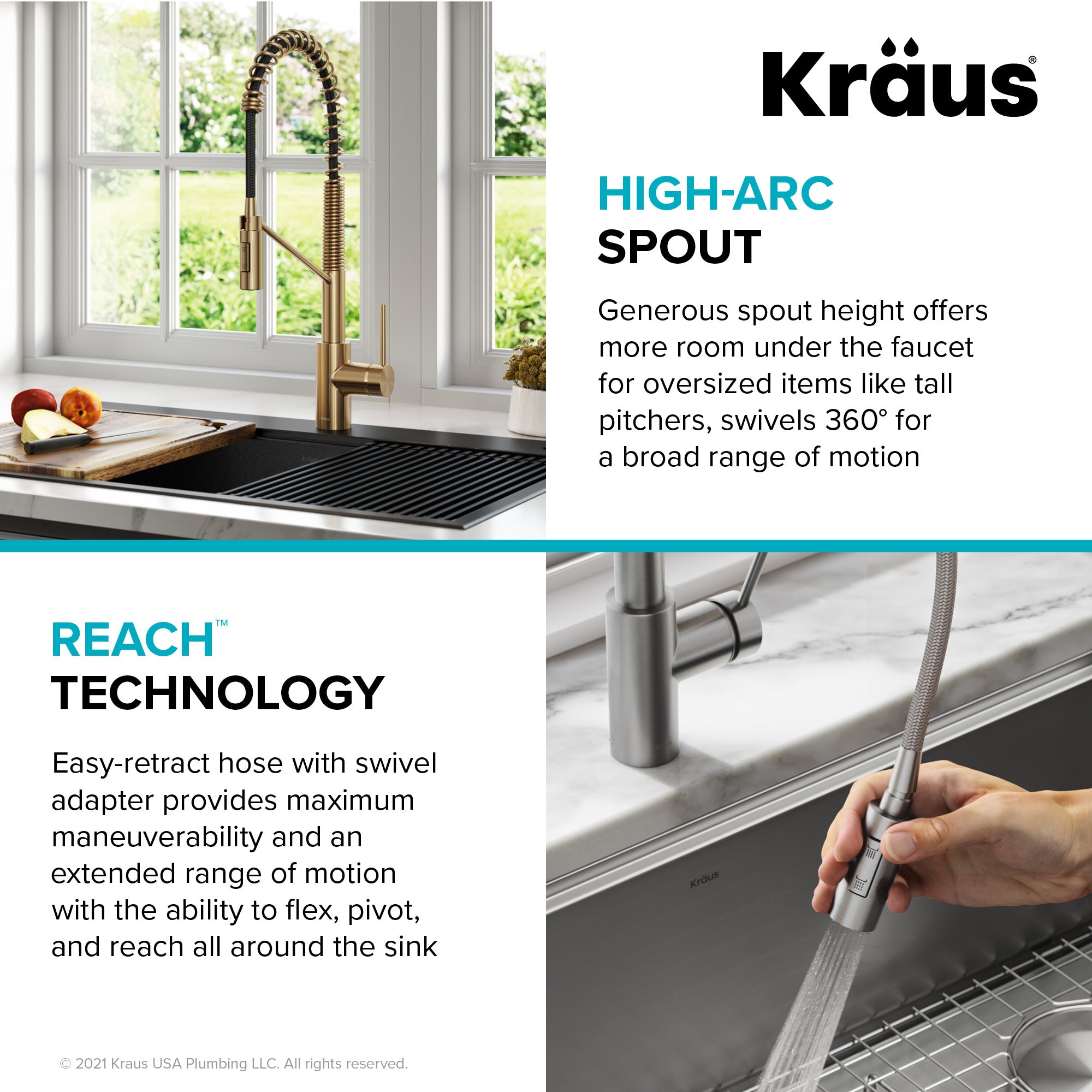 KRAUS Oletto Commercial Style Pull-Down Single Handle Kitchen Faucet in Brushed Brass -  KPF-2631BB
