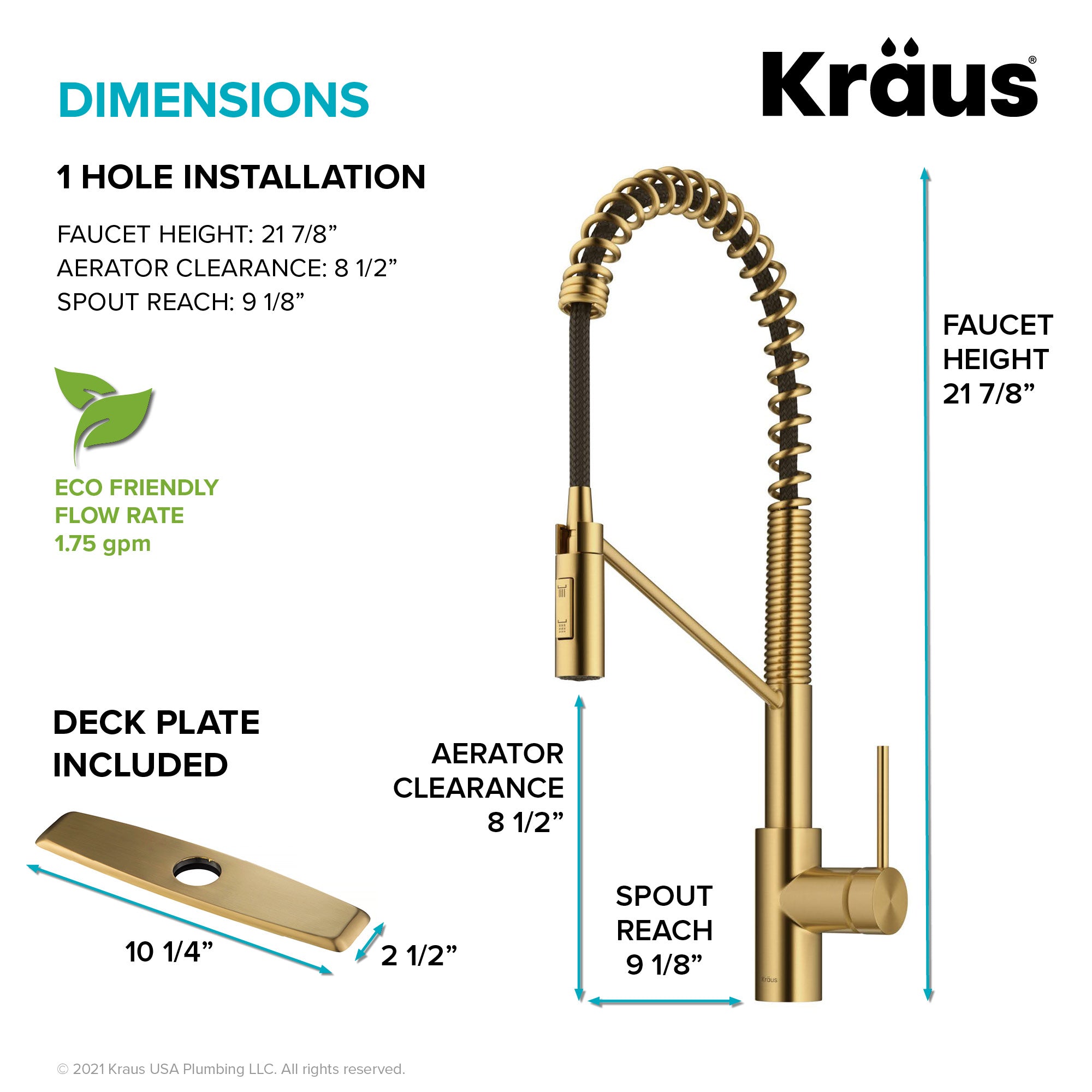 KRAUS Oletto Commercial Style Pull-Down Single Handle Kitchen Faucet in Brushed Brass -  KPF-2631BB