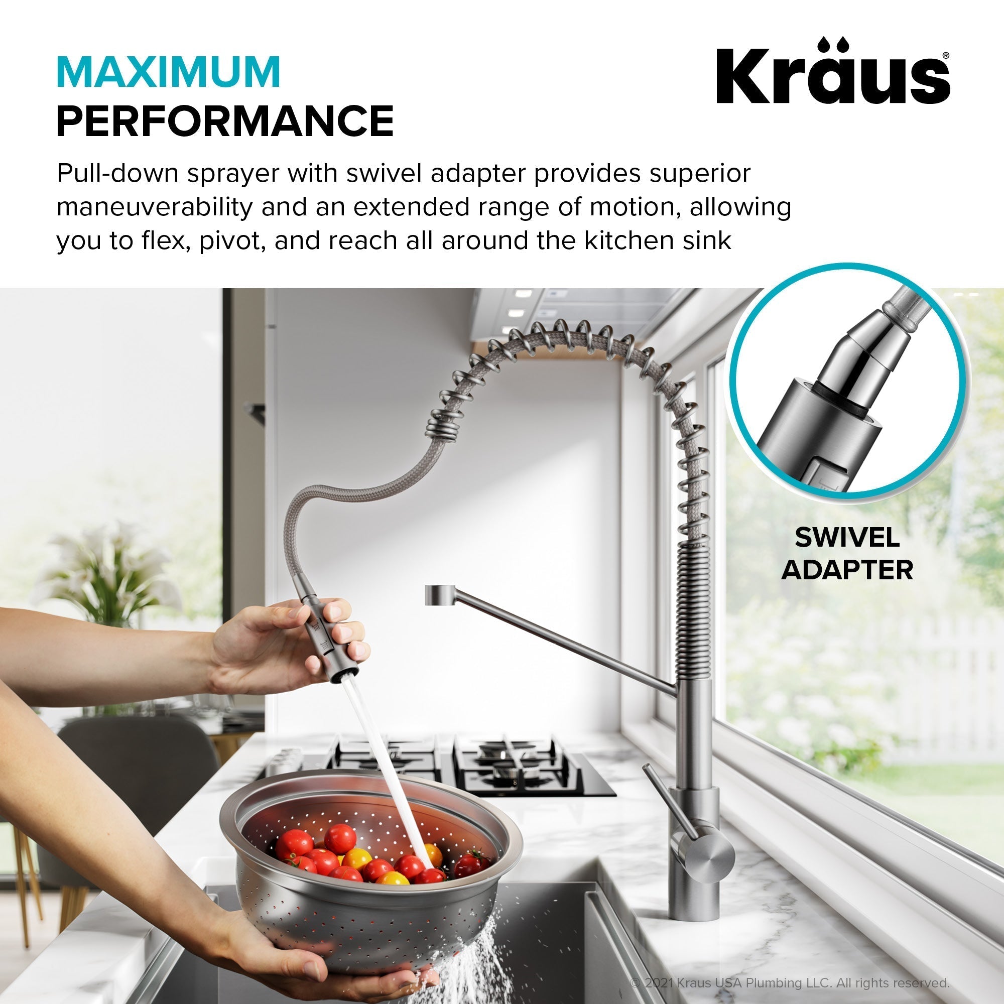 KRAUS Oletto Commercial Style Pull-Down Single Handle Kitchen Faucet in Brushed Brass -  KPF-2631BB