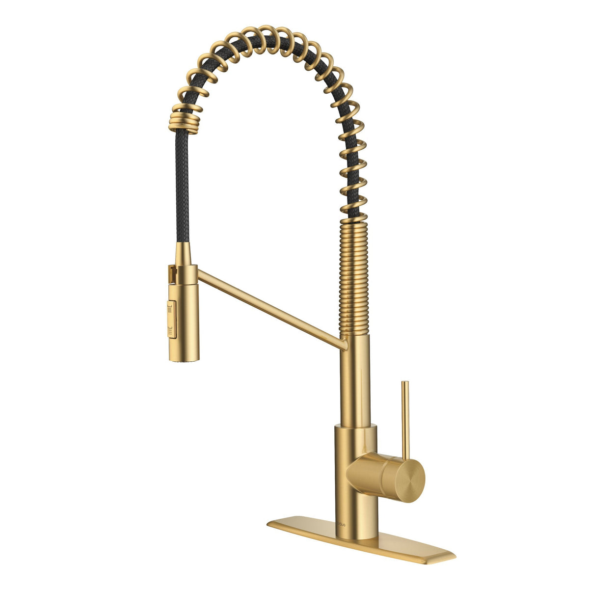 KRAUS Oletto Commercial Style Pull-Down Single Handle Kitchen Faucet in Brushed Brass -  KPF-2631BB
