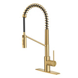 KRAUS Oletto Commercial Style Pull-Down Single Handle Kitchen Faucet in Brushed Brass -  KPF-2631BB