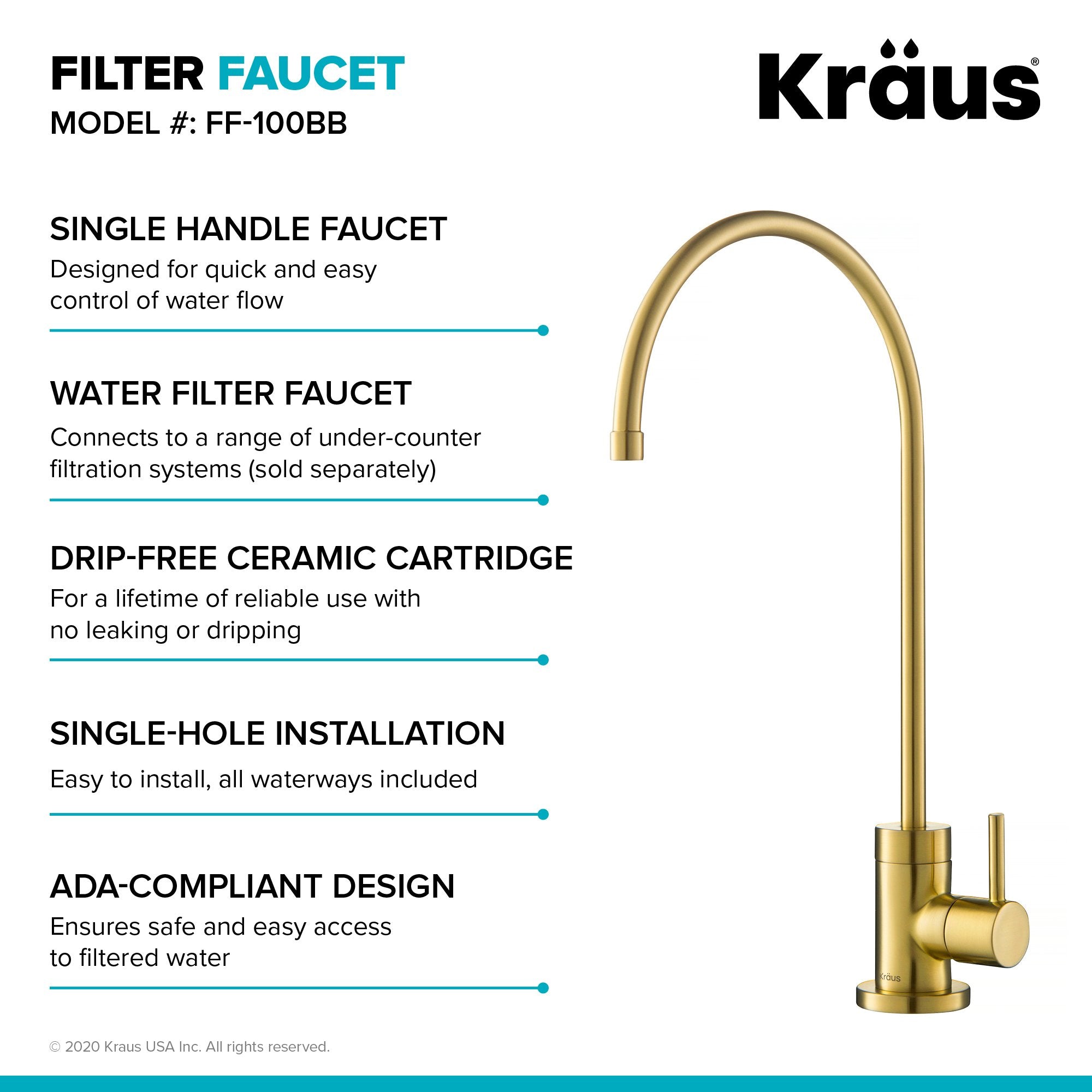 KRAUS Oletto Pull-Down Kitchen Faucet & Purita Water Filter Faucet in Brushed Brass - KPF-2620-FF-100BB