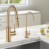KRAUS Oletto Pull-Down Kitchen Faucet & Purita Water Filter Faucet in Brushed Brass - KPF-2620-FF-100BB