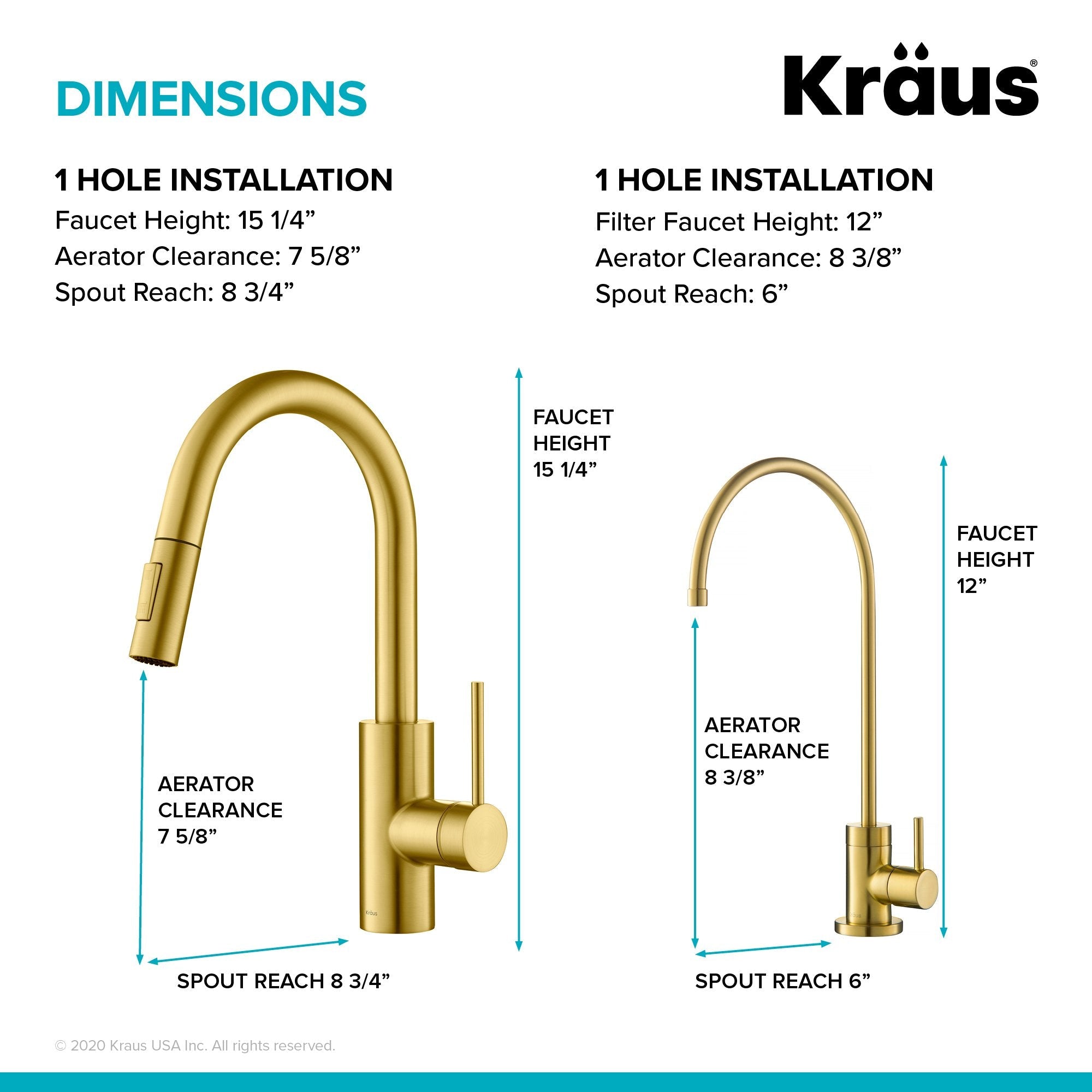 KRAUS Oletto Pull-Down Kitchen Faucet & Purita Water Filter Faucet in Brushed Brass - KPF-2620-FF-100BB