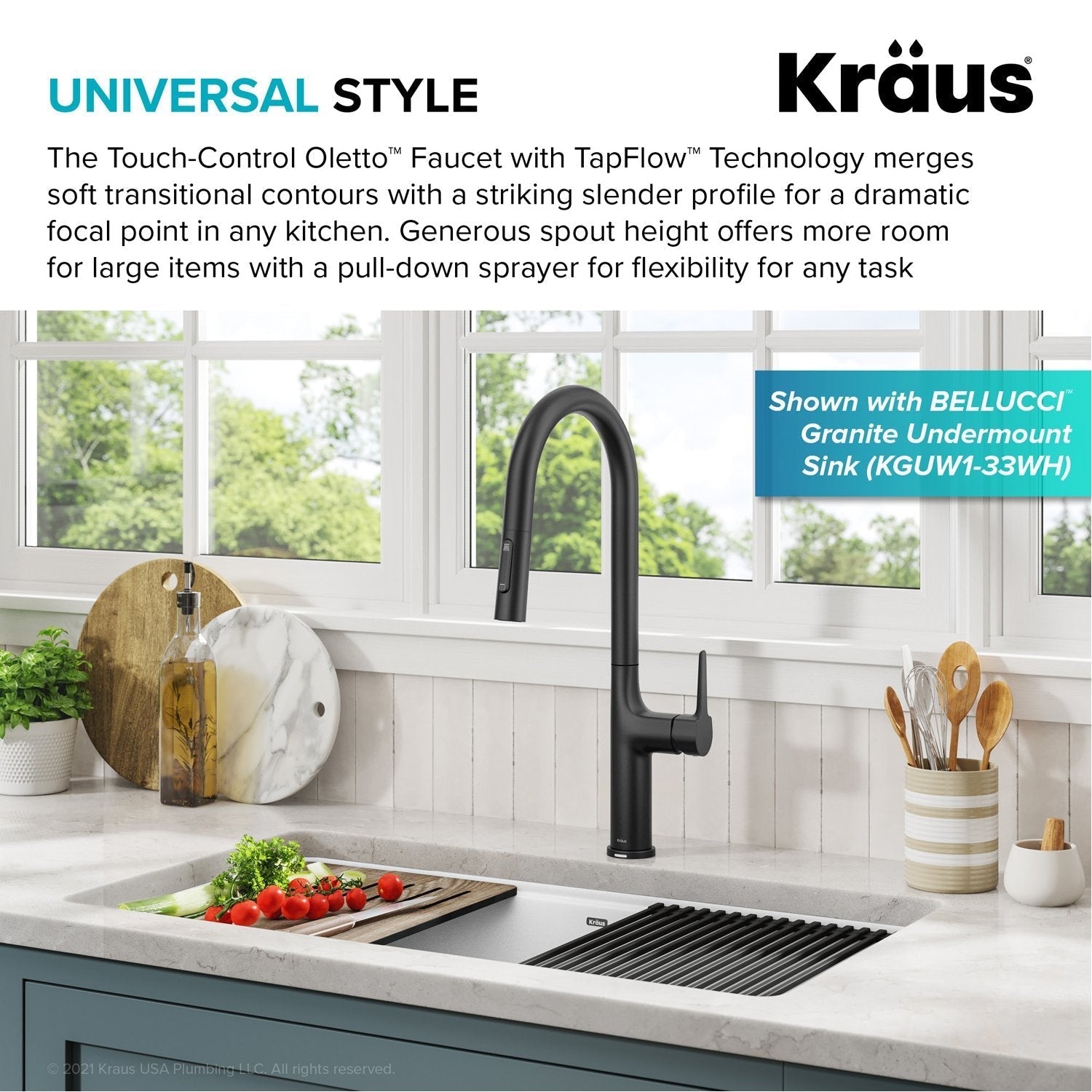 KRAUS Oletto Tall Modern Single-Handle Touch Activated with Pull Down Sprayer in Matte Black - KTF-3101MB