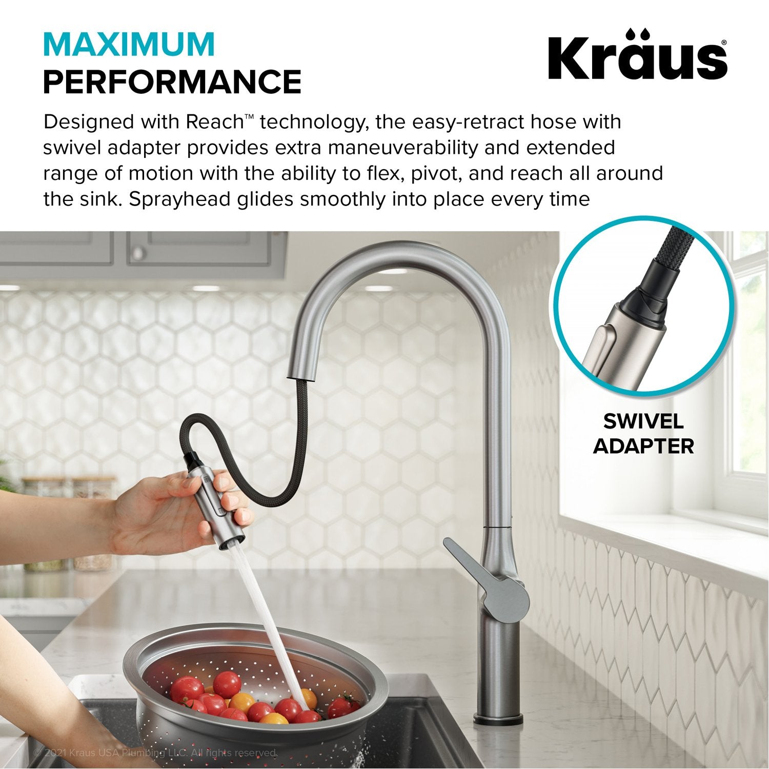 KRAUS Oletto Tall Modern Single-Handle Touch Activated with Pull Down Sprayer in Matte Black - KTF-3101MB