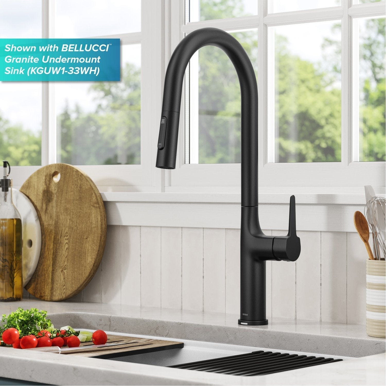 KRAUS Oletto Tall Modern Single-Handle Touch Activated with Pull Down Sprayer in Matte Black - KTF-3101MB