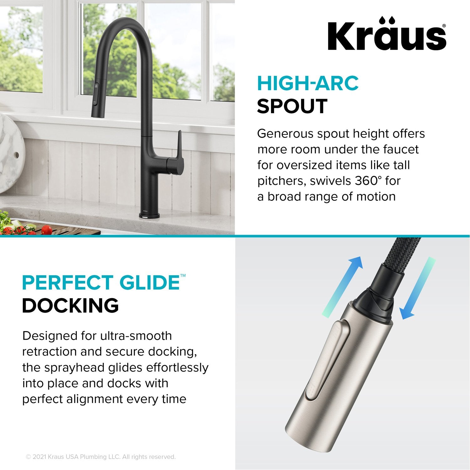 KRAUS Oletto Tall Modern Single-Handle Touch Activated with Pull Down Sprayer in Matte Black - KTF-3101MB