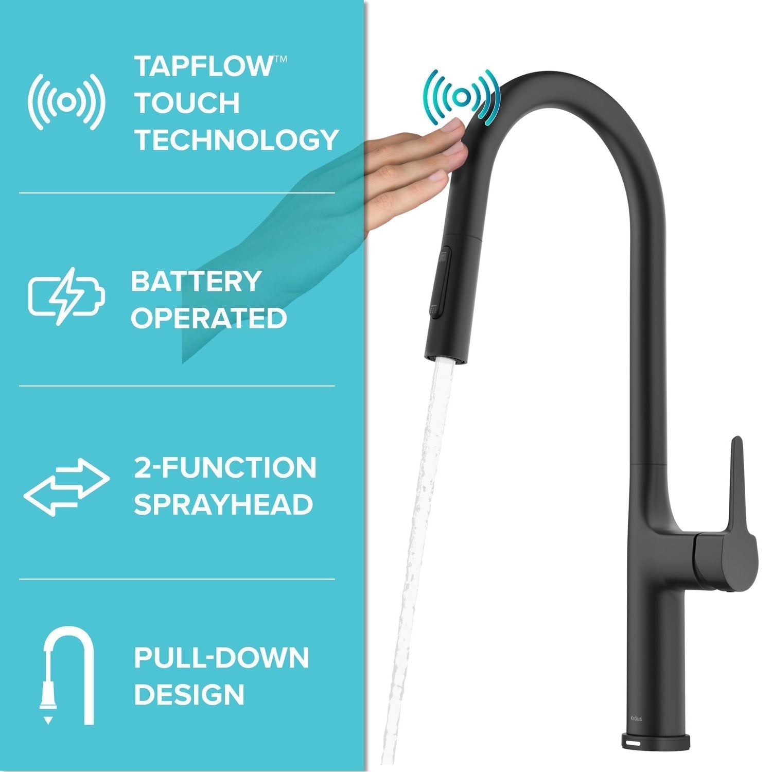 KRAUS Oletto Tall Modern Single-Handle Touch Activated with Pull Down Sprayer in Matte Black - KTF-3101MB