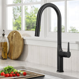 KRAUS Oletto Tall Modern Single-Handle Touch Activated with Pull Down Sprayer in Matte Black - KTF-3101MB