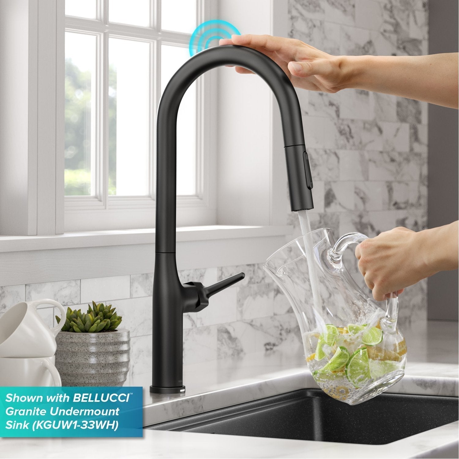 KRAUS Oletto Tall Modern Single-Handle Touch Activated with Pull Down Sprayer in Matte Black - KTF-3101MB