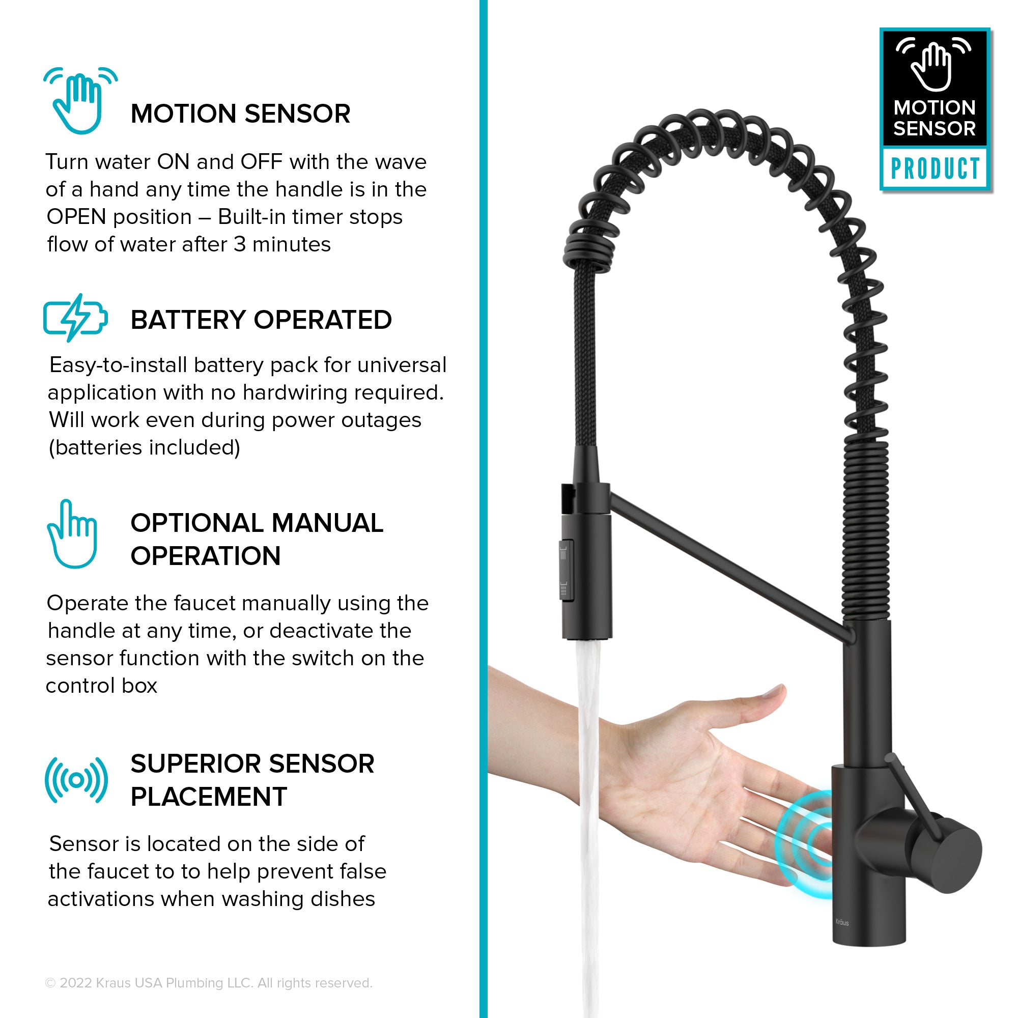 KRAUS Oletto Touchless Pull-Down Single Handle Faucet in Matte Black - KSF-2631MB