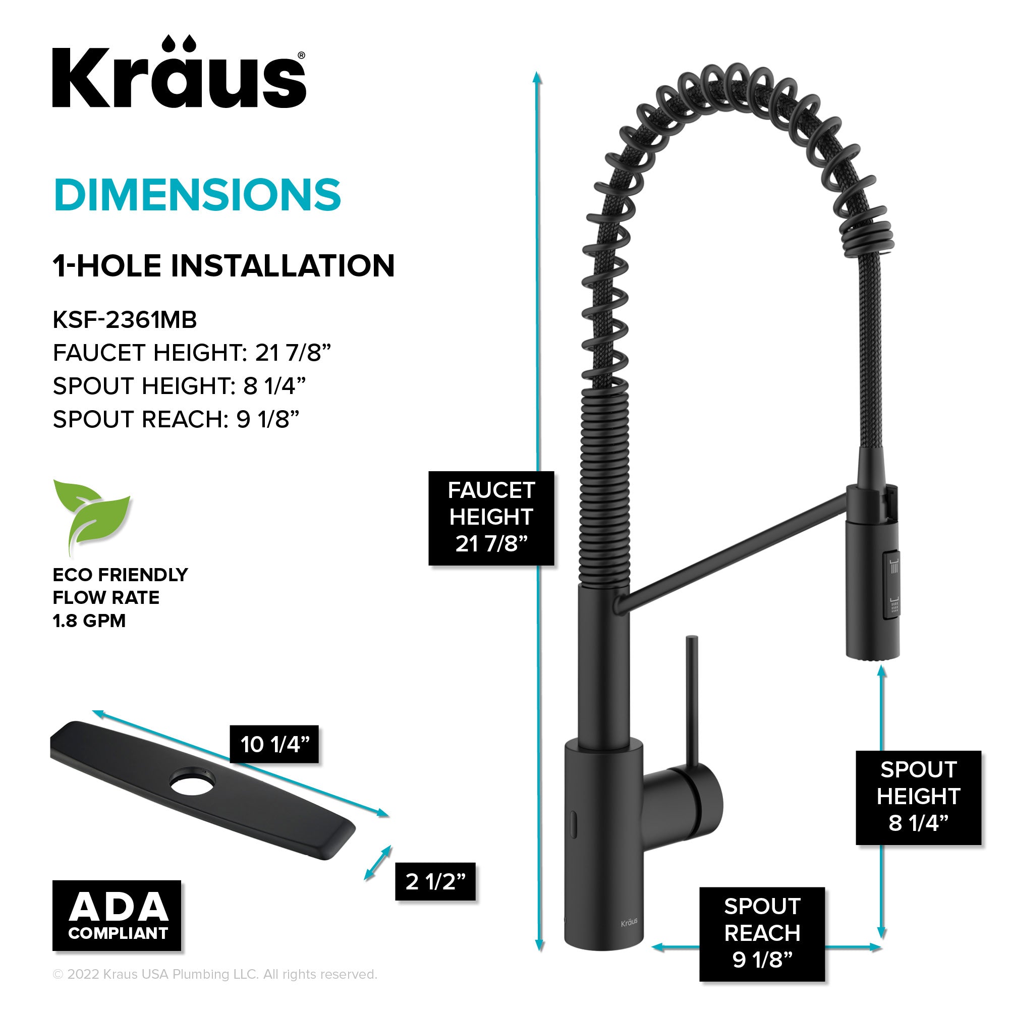KRAUS Oletto Touchless Pull-Down Single Handle Faucet in Matte Black - KSF-2631MB