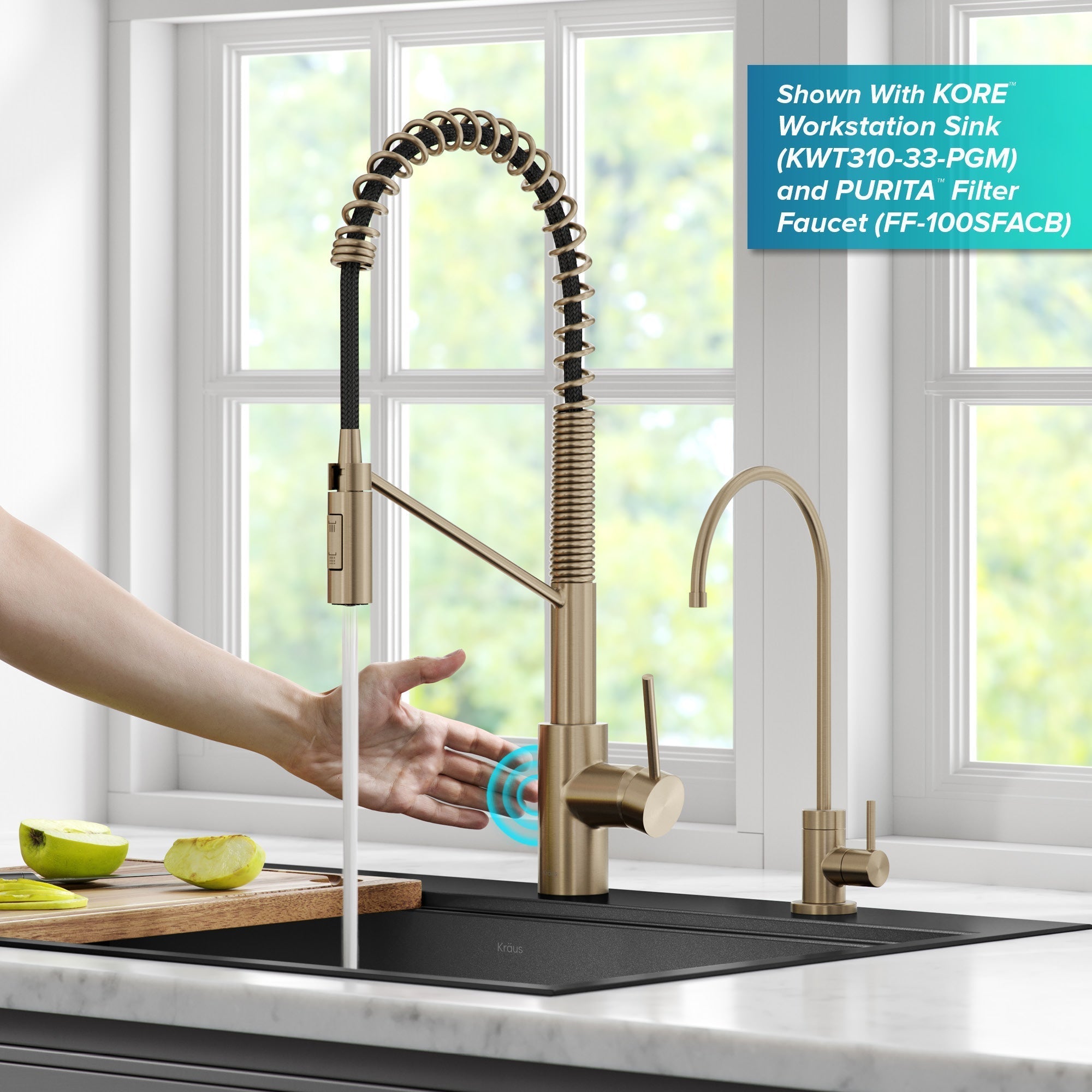 KRAUS Oletto Touchless Pull-Down Single Handle Faucet in Spot Free Antique Champagne Bronze - KSF-2631SFACB