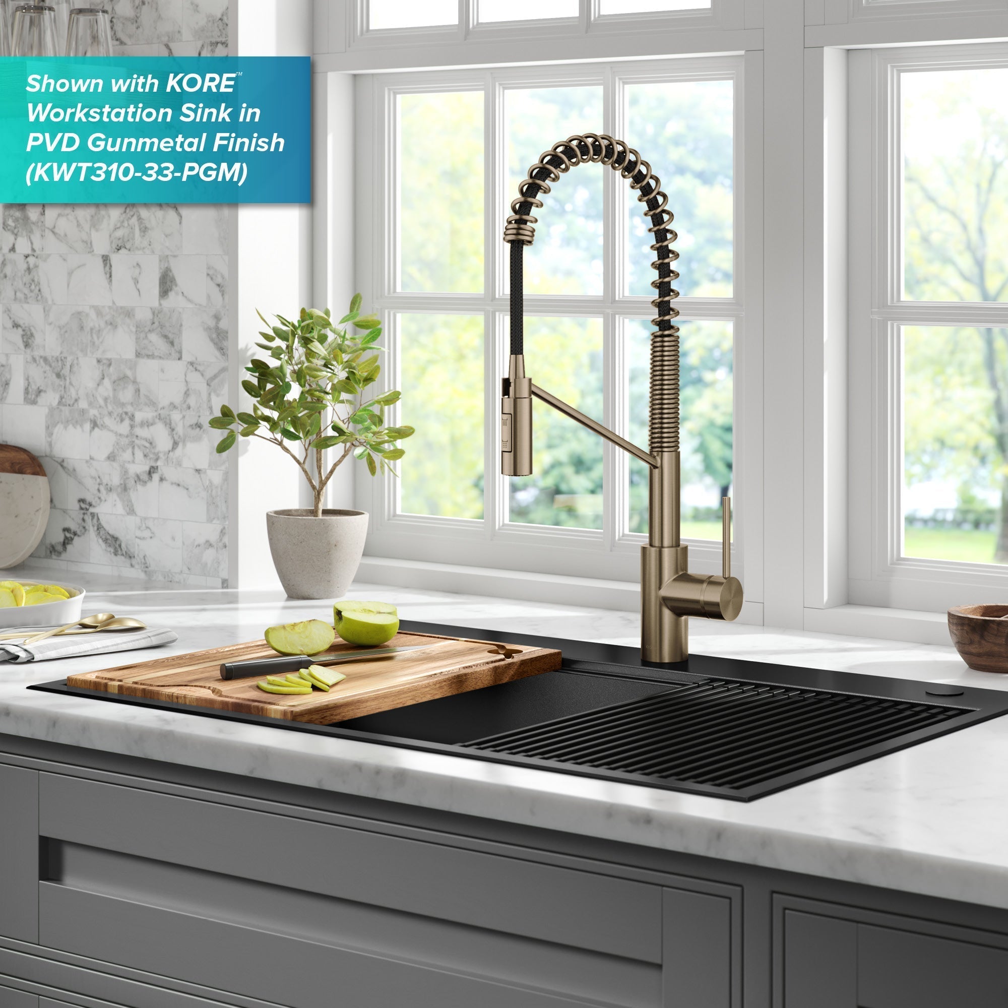 KRAUS Oletto Touchless Pull-Down Single Handle Faucet in Spot Free Antique Champagne Bronze - KSF-2631SFACB